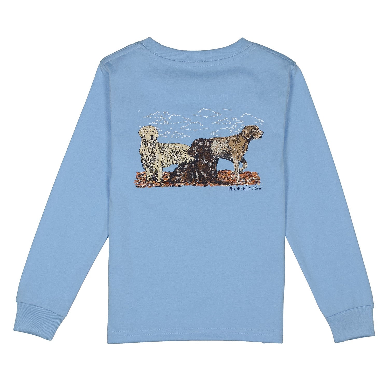 Properly Tied Tee, Hunting Dogs on Light Blue