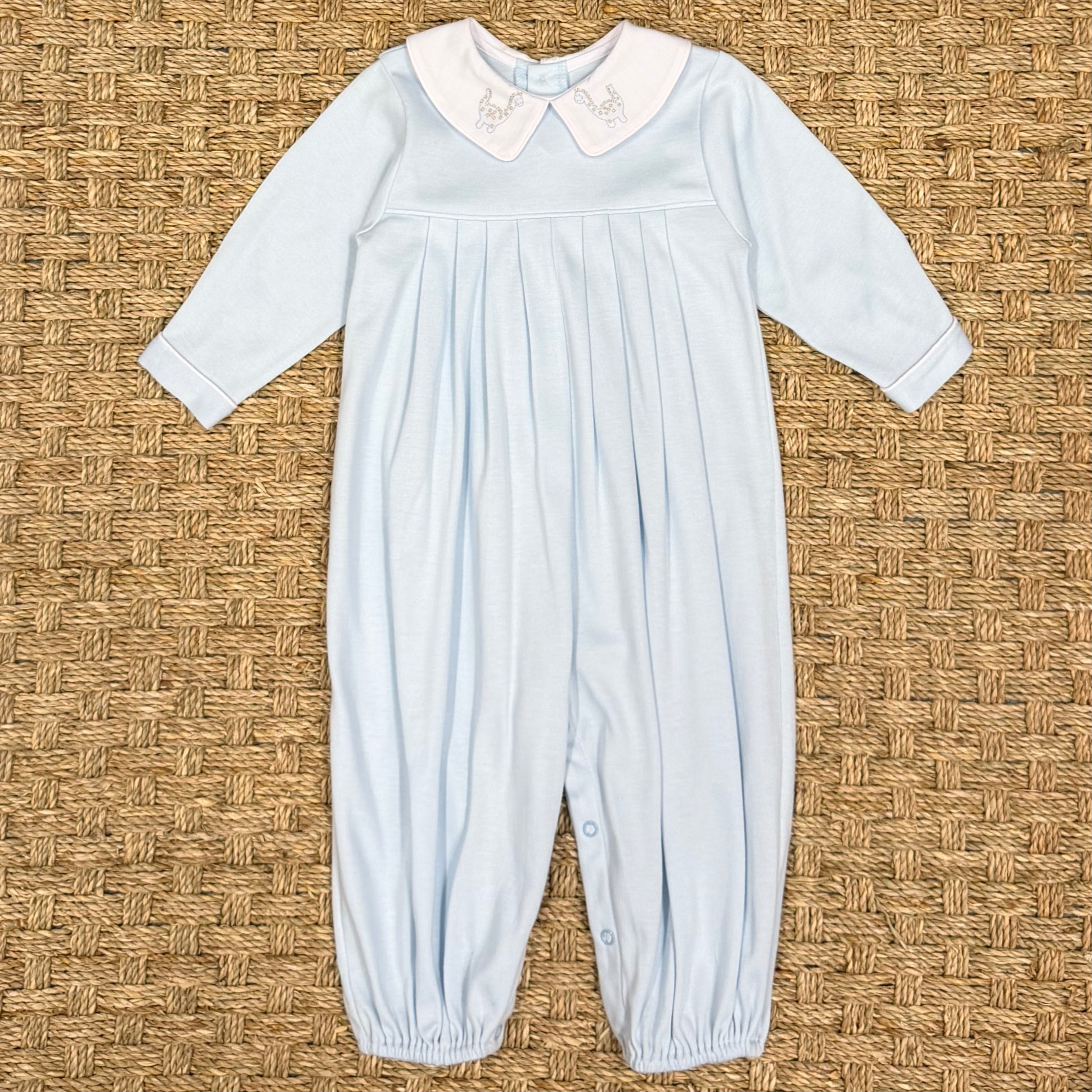 Auraluz Blue Knit Longall with Dinosaur Embroidery