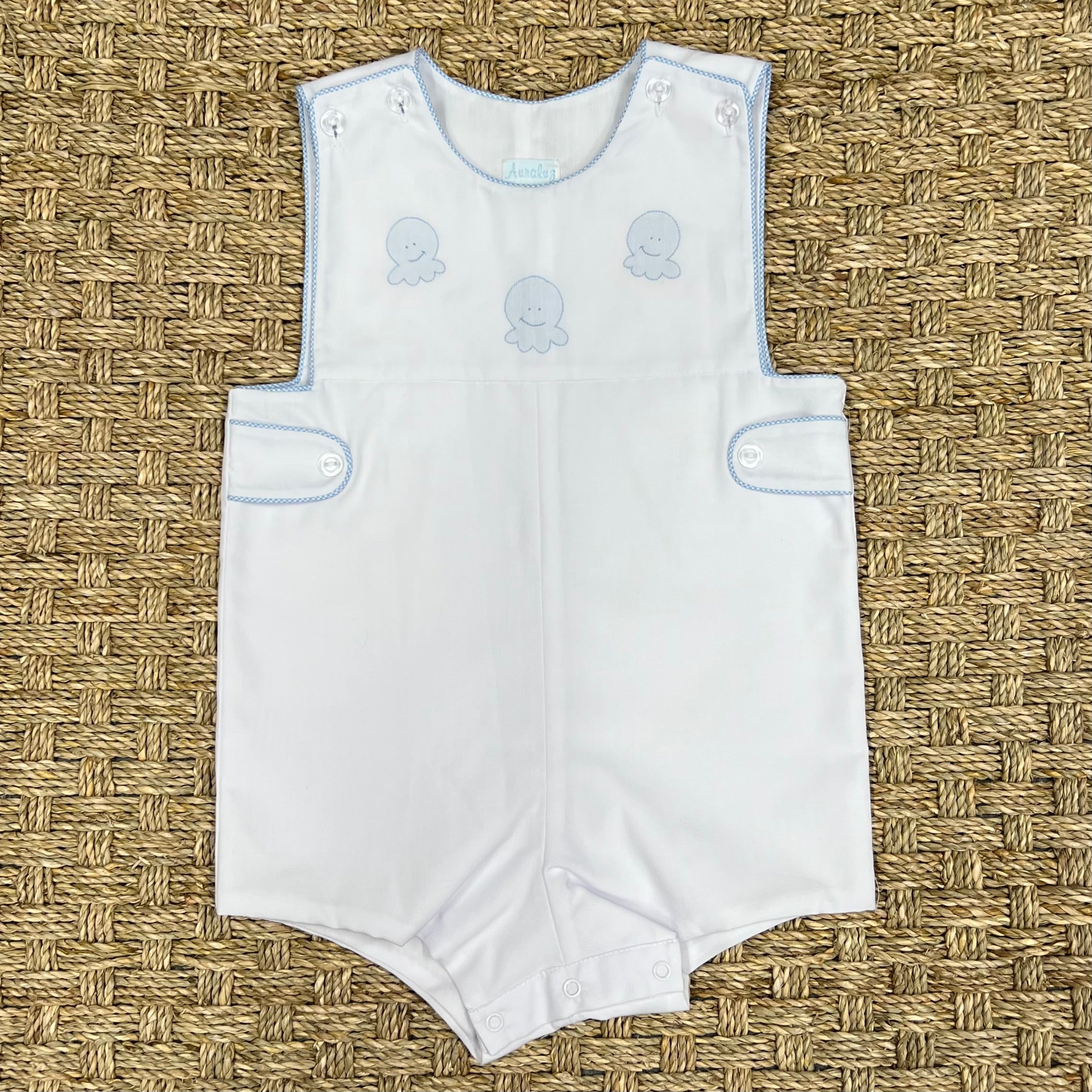 Auraluz Sleeveless Shortall with Blue Octopus Embroidery