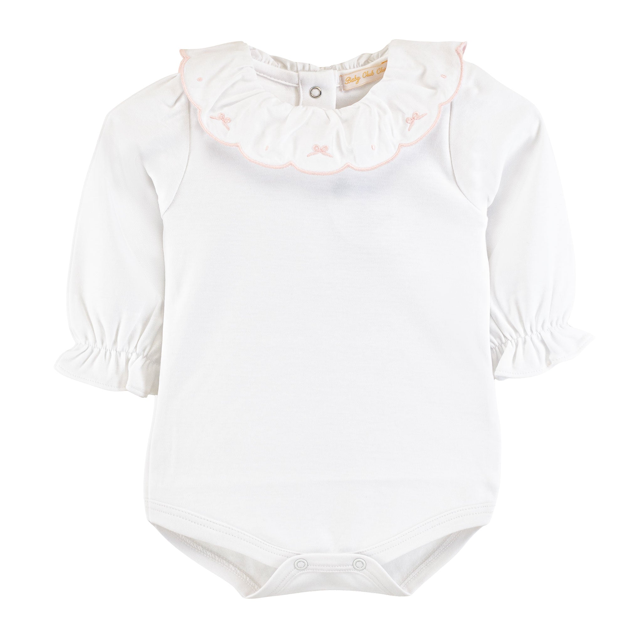 Baby Club Chic Bodysuit with Bow Embroidered Ruffled Collar