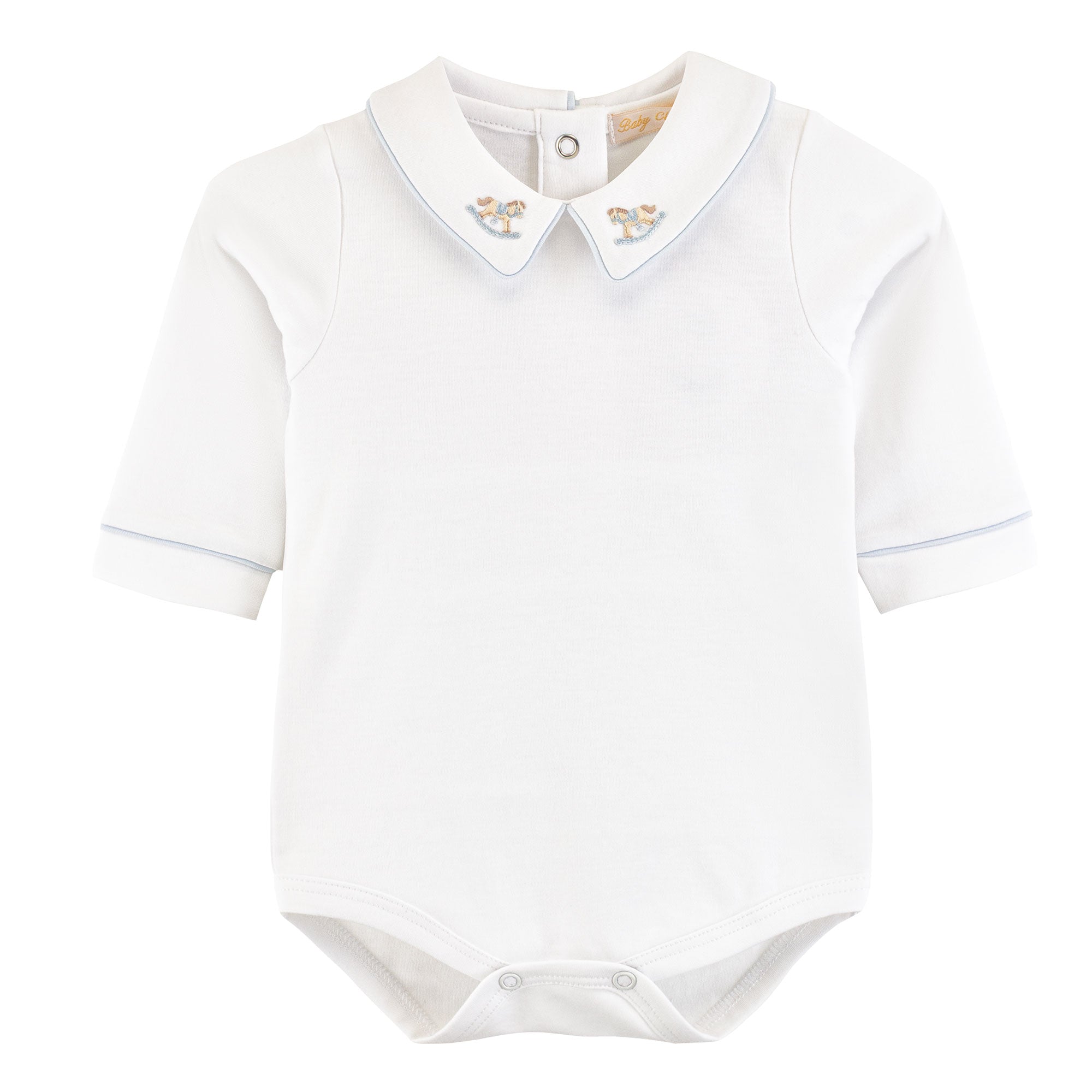 Baby Club Chic Bodysuit with Rocking Horse Embroidered Point Collar