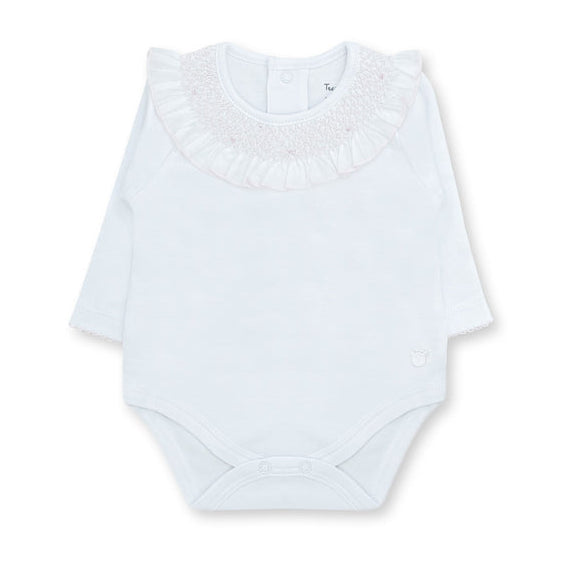 Tecomoabesos Smocked Collar Bodysuit, White with Pink