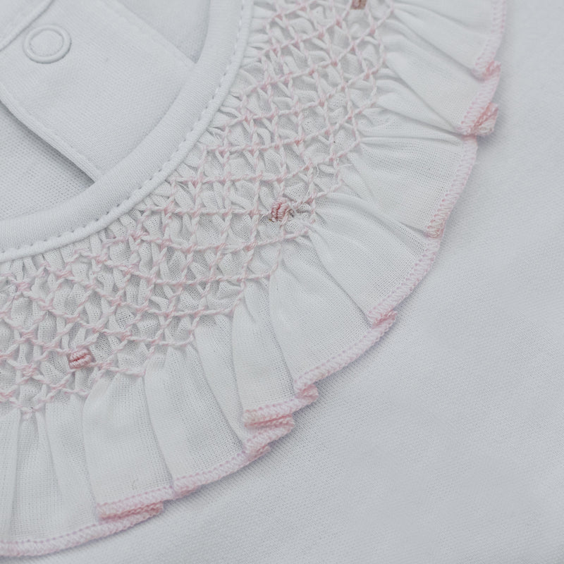 Tecomoabesos Smocked Collar Bodysuit, White with Pink