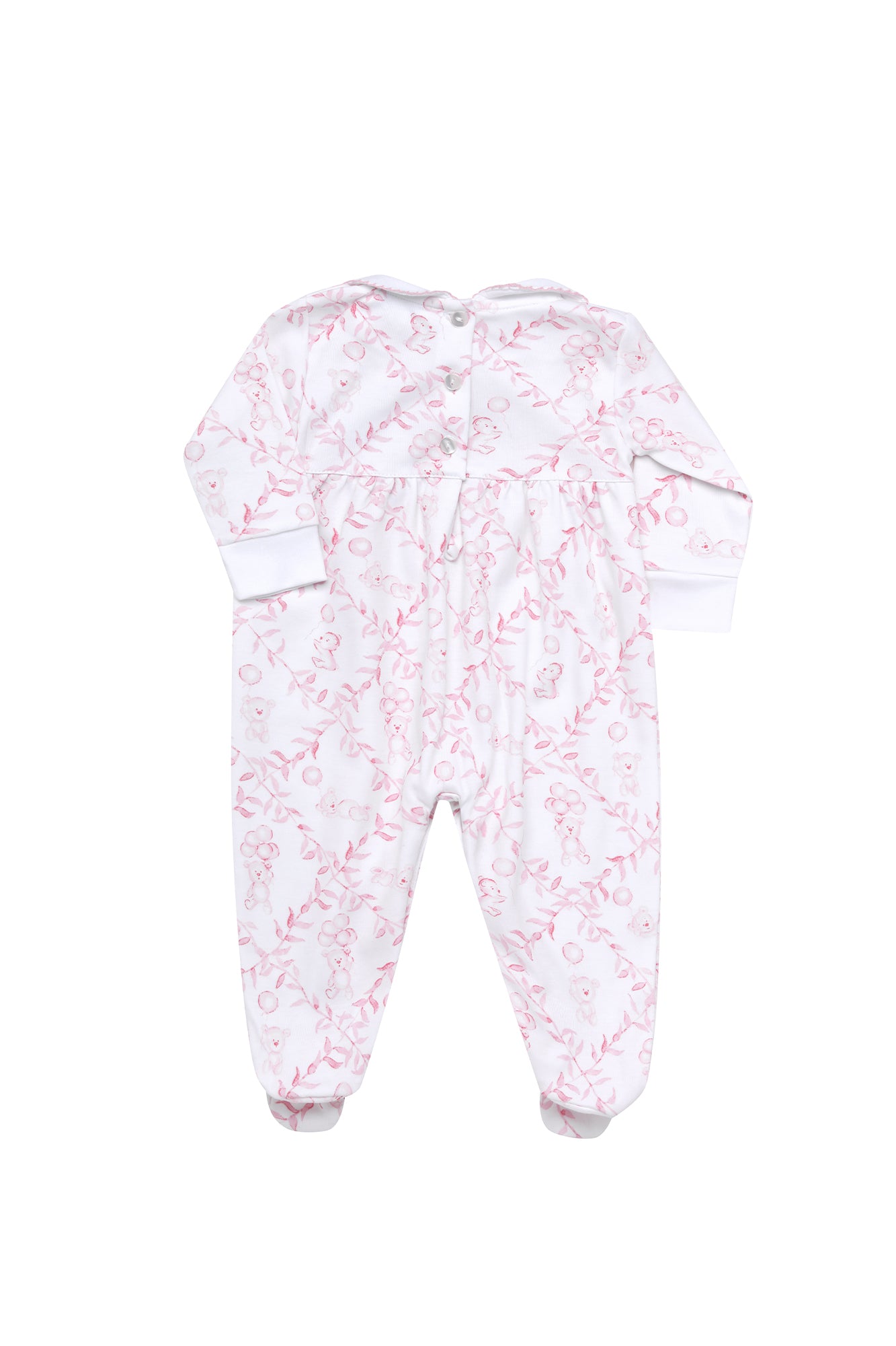 Nella Pima Pink Bears Trellace Smocked Footie