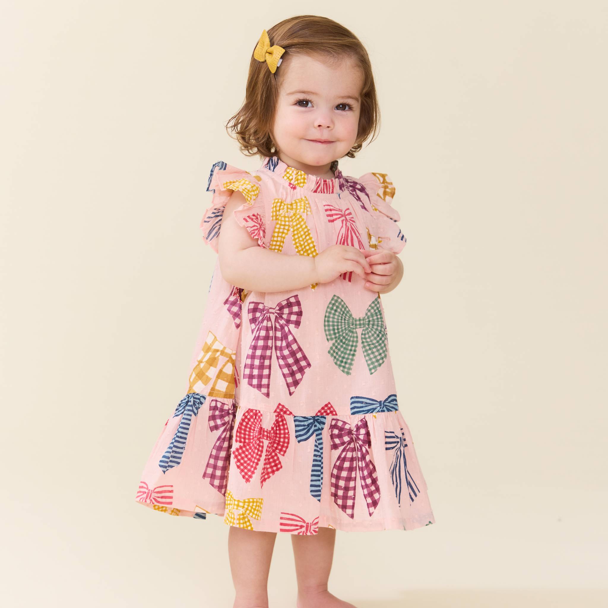 Pink Chicken Harper Dress Set, Patterned Bows
