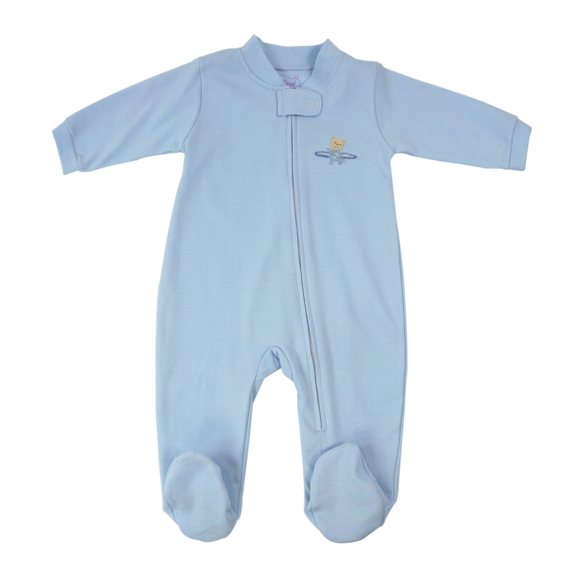 Marcela Baby Blue Footie Pajama with Embroidered Bear