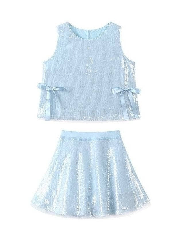 Lola & The Boys Baby Blue Sequin Bow Set