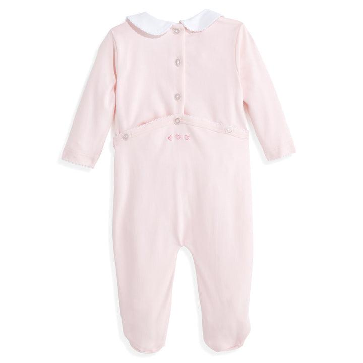 Bella Bliss Embroidered Collared Pima Footie, Pink with Pink Hearts & Love - shopnurseryrhymes