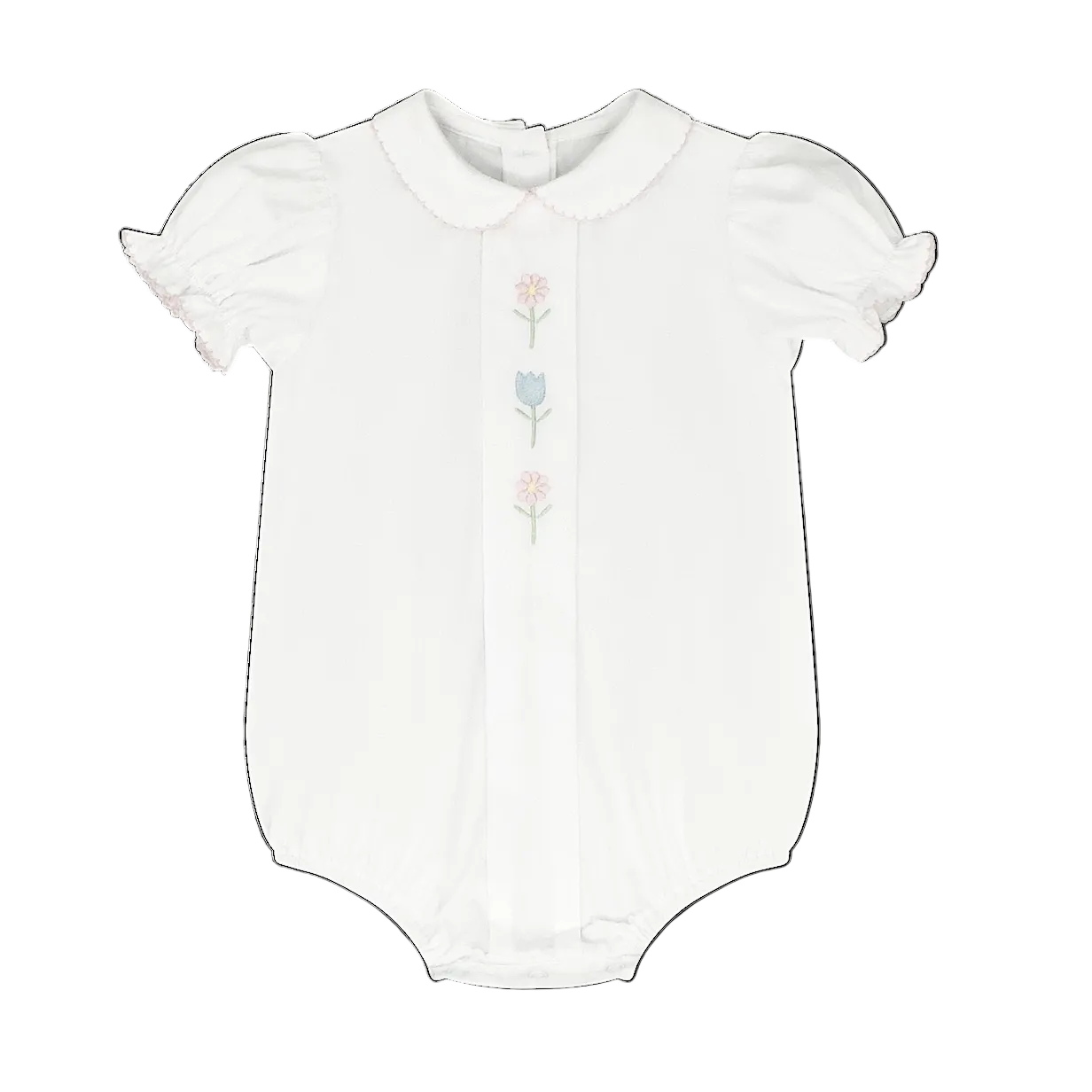 Lullaby Set Bluebonnet Bubble, Classic White with Flower Embroidery