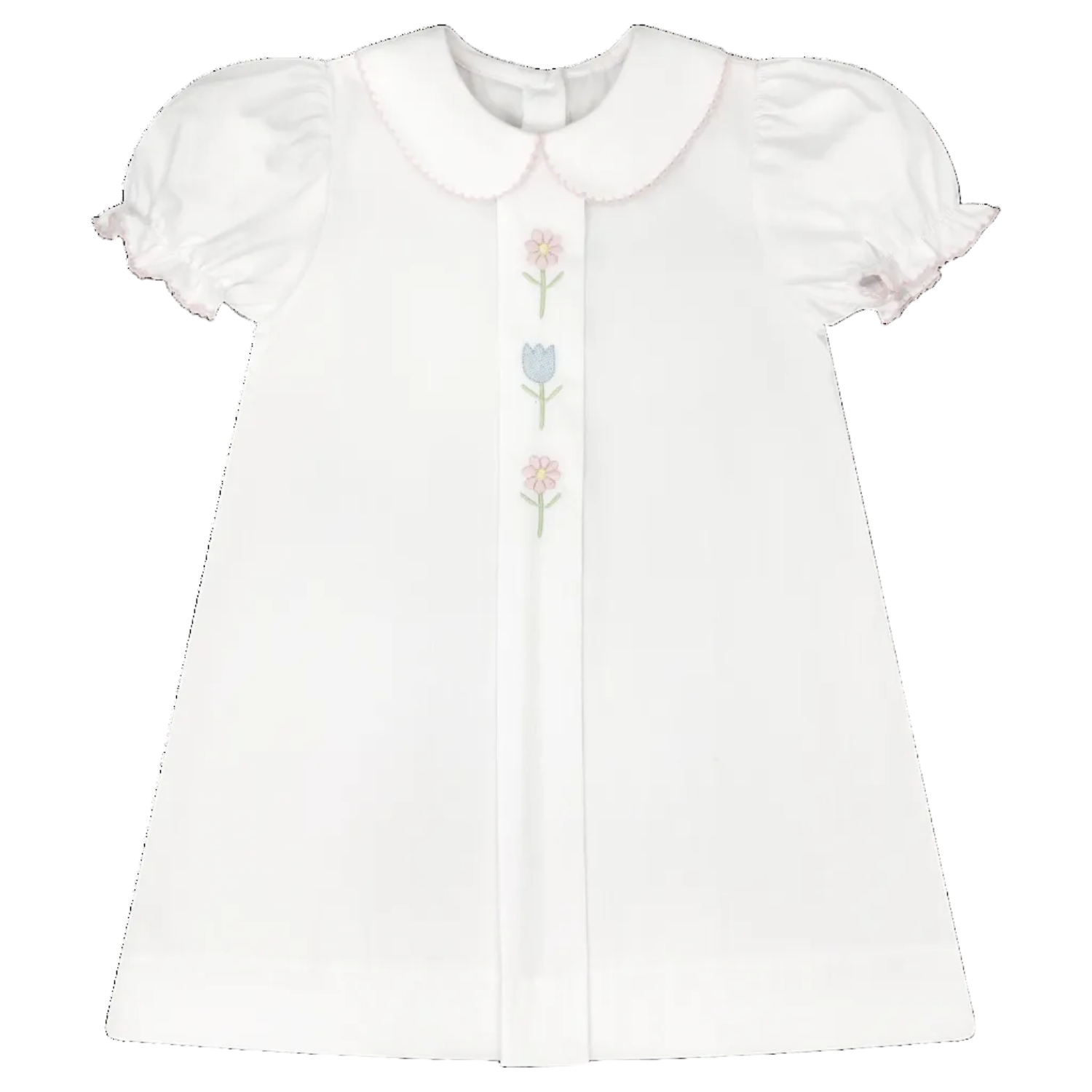 Lullaby Set Bluebonnet Dress, Classic White with Flower Embroidery