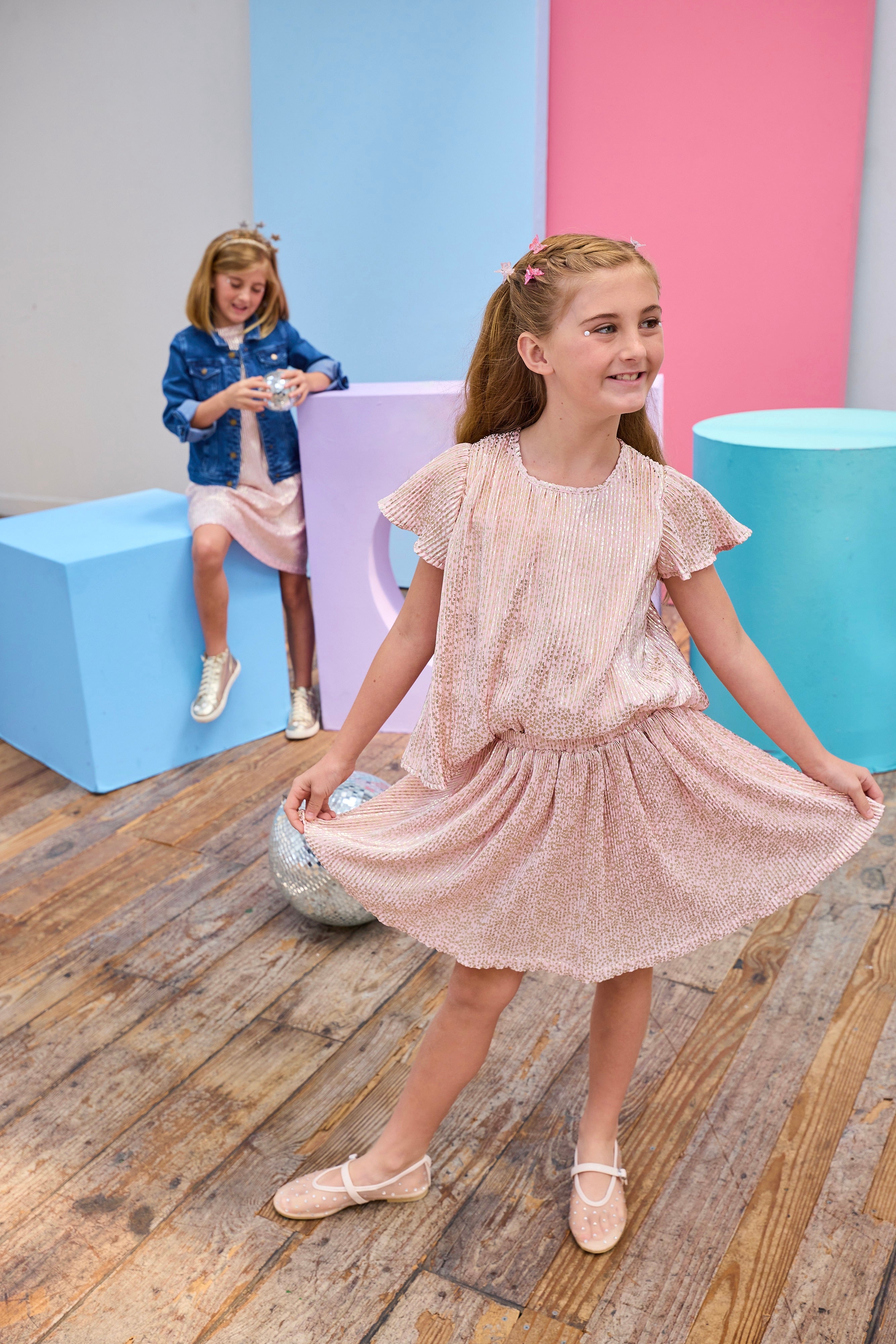 Bisby Circle Skort, Pink Crinkle Stars