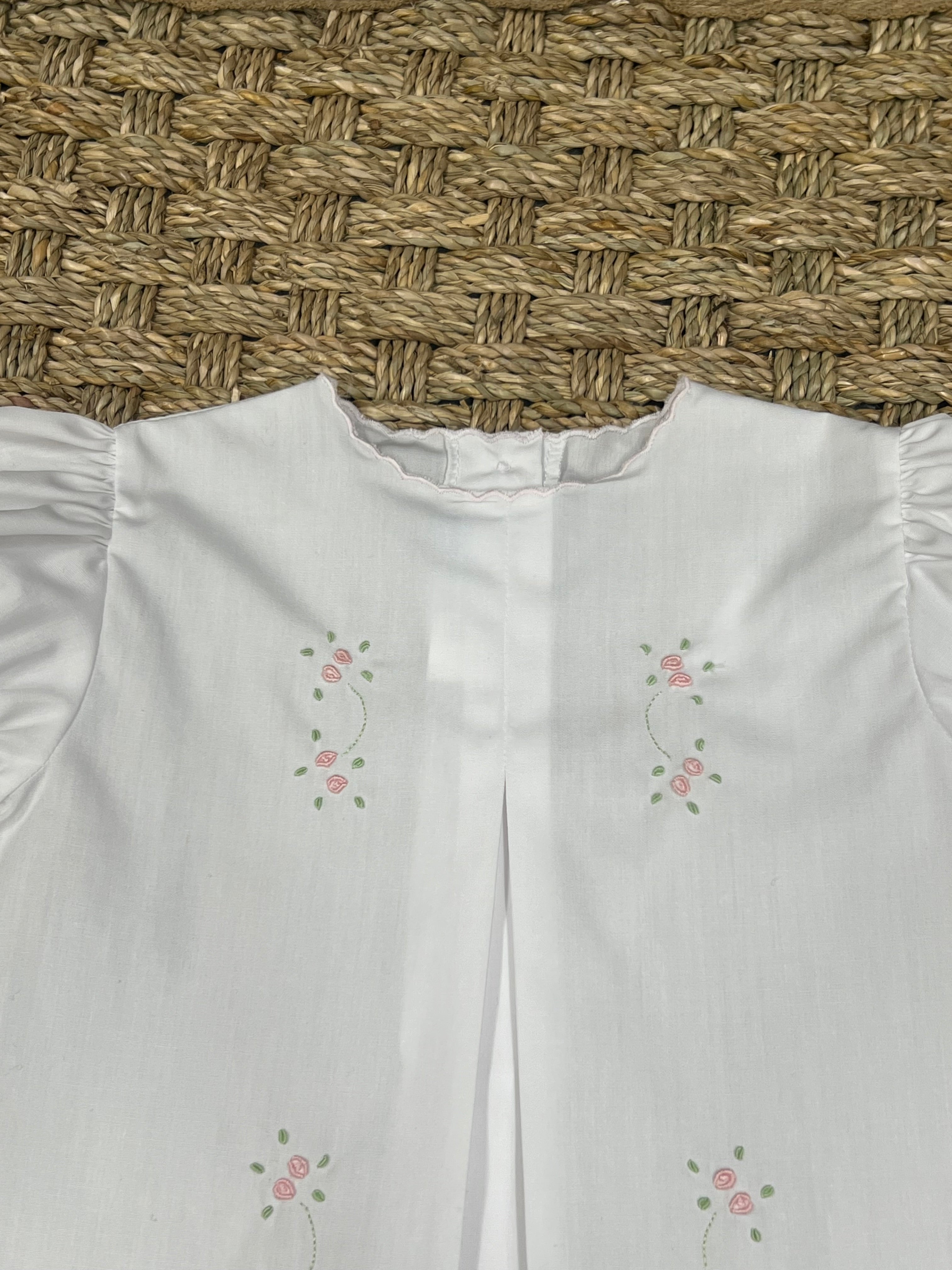 Auraluz White Daygown with Pink Tiny Bud Embroidery