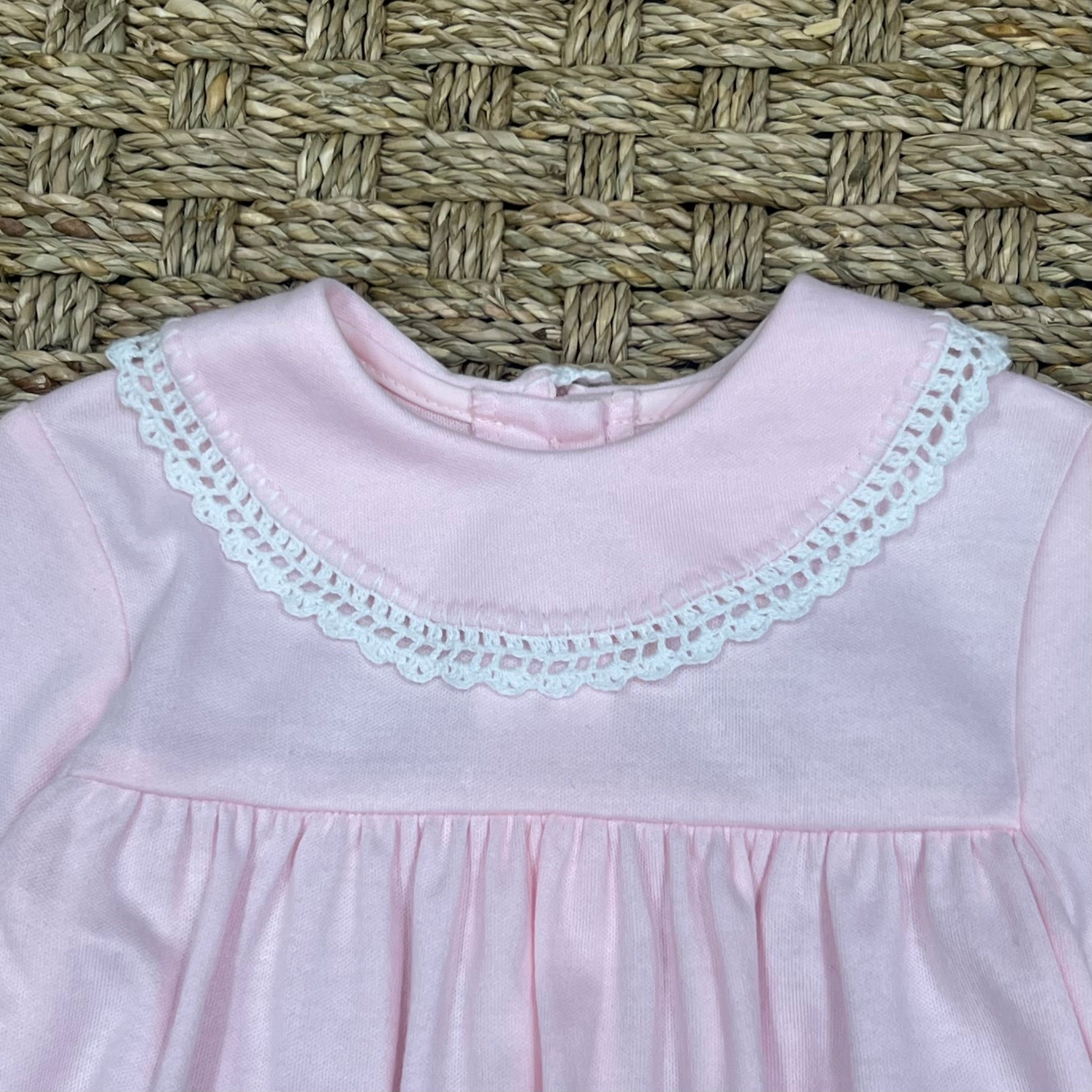 Auraluz Pink Knit Saque with White Picot Trim