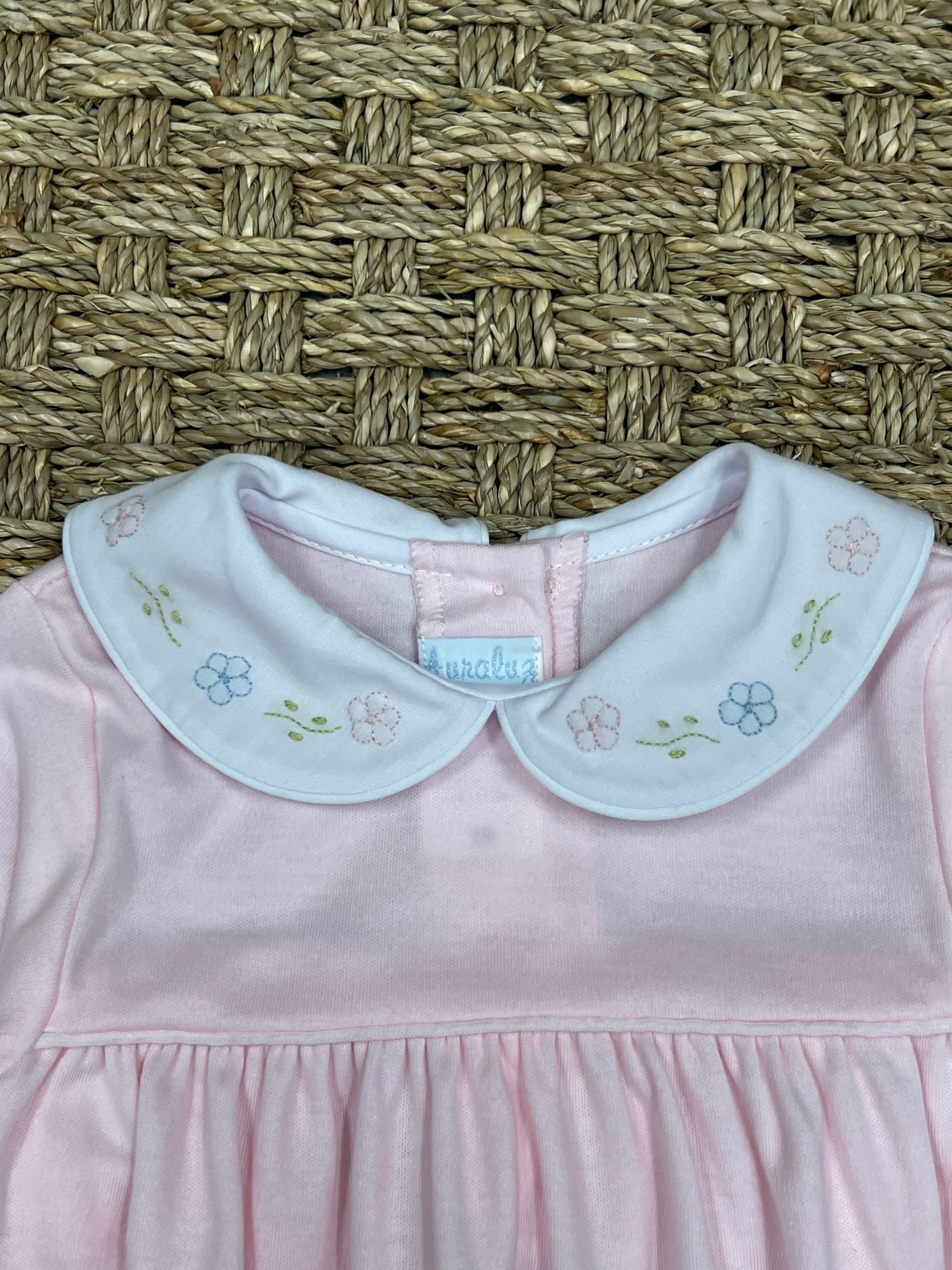 Auraluz Pink Knit Bubble with Pink Flower Embroidery