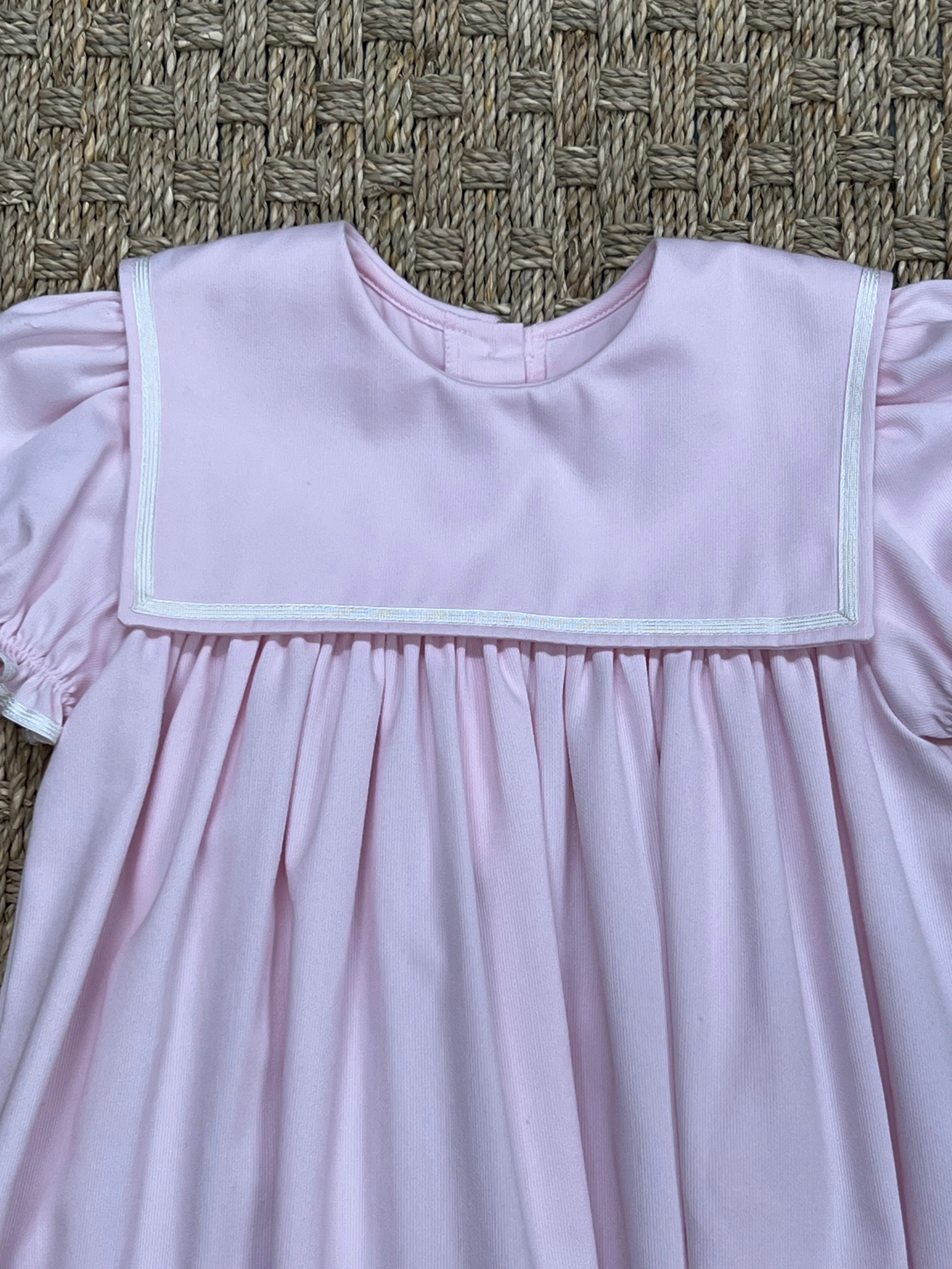 Auraluz Pink Pique Dress with Bib Collar