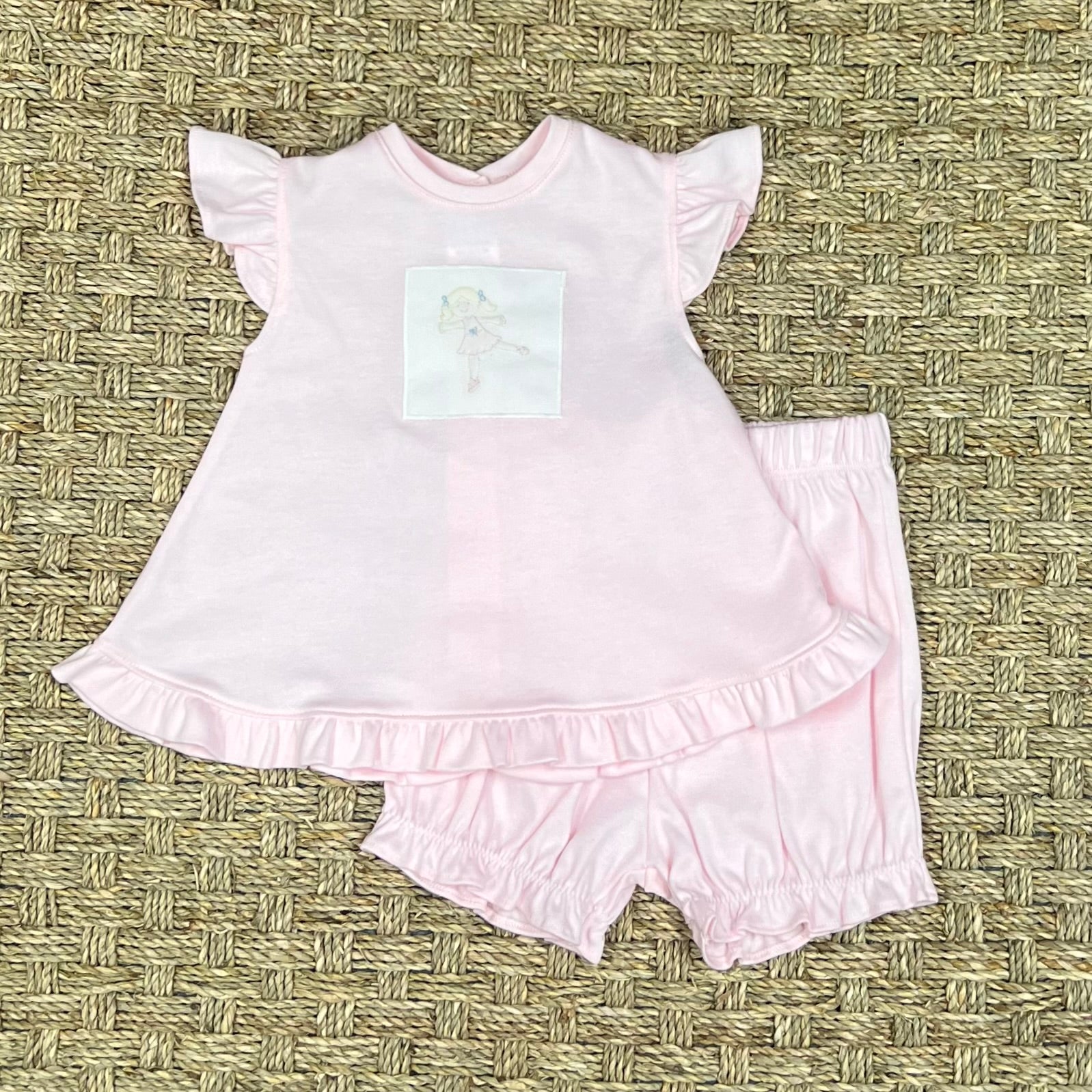 Auraluz Pink Knit Diaper Set with Ballerina Embroidery