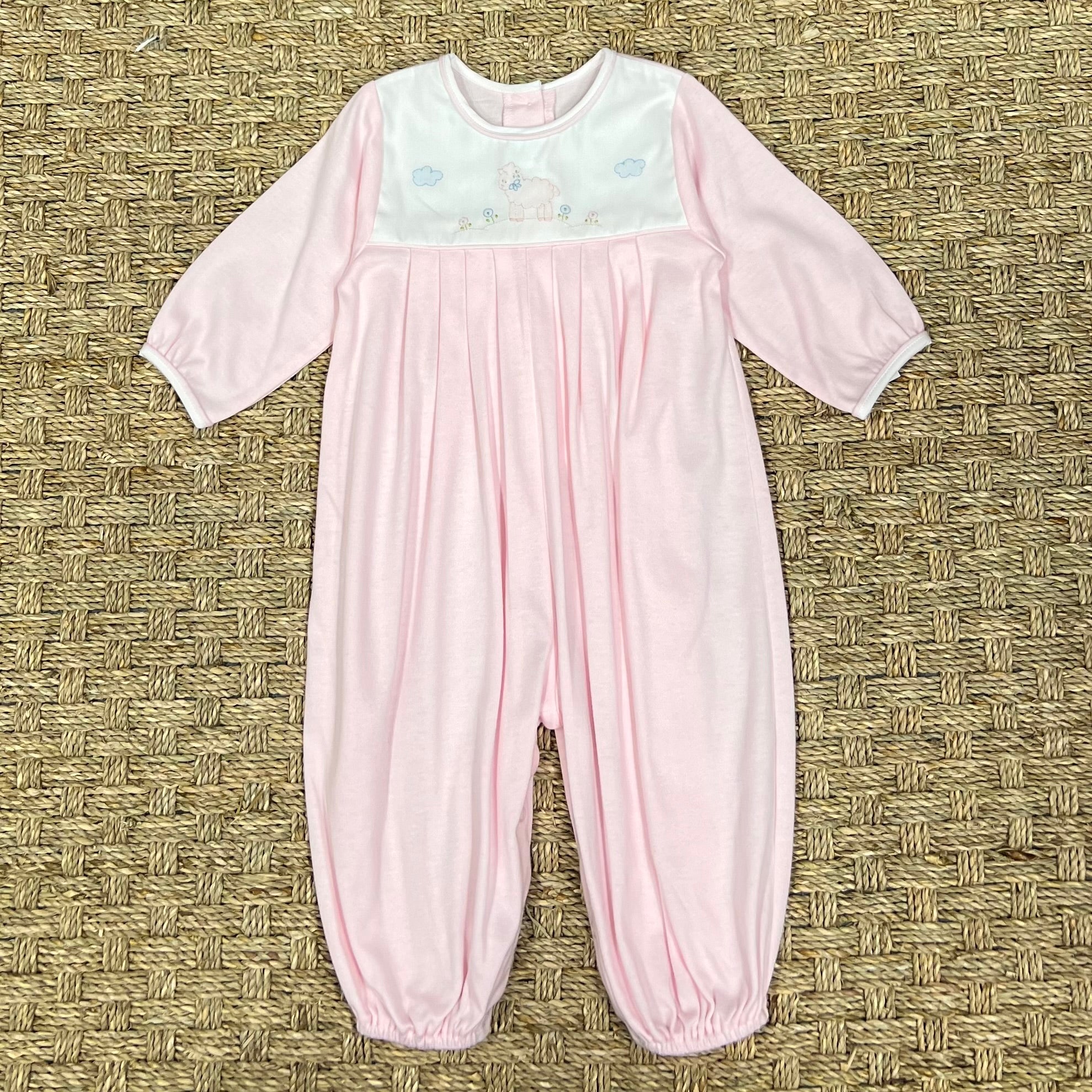 Auraluz Pink Knit Longall with Lamb Embroidery