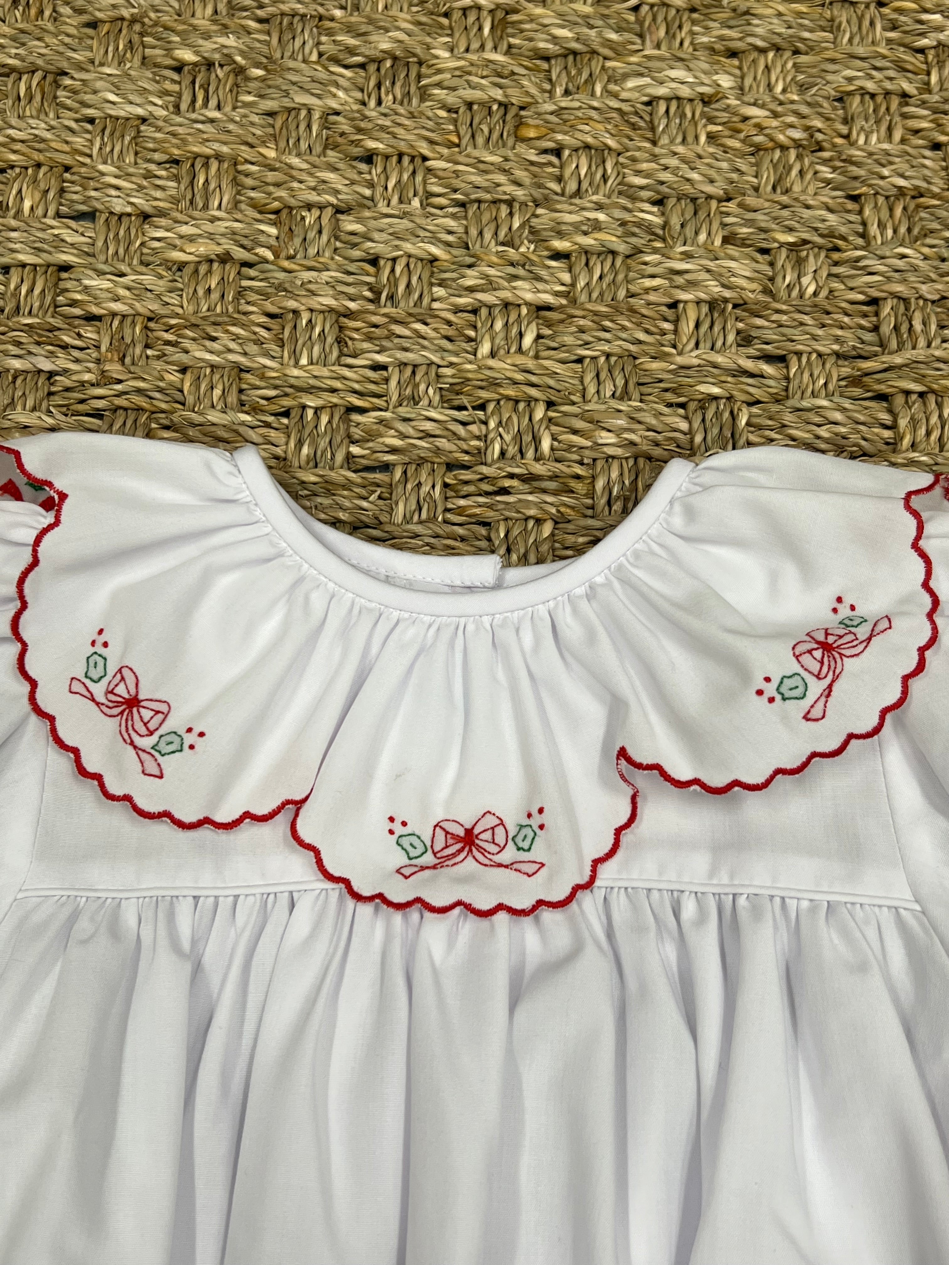 Auraluz White Bubble with Red Christmas Bow and Holly Embroidery