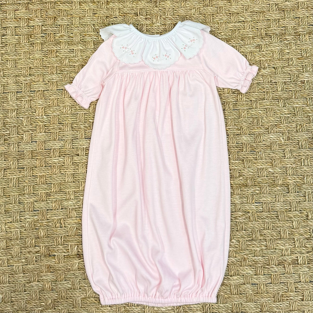 Auraluz Pink Knit Saque with Tiny Bud Embroidery