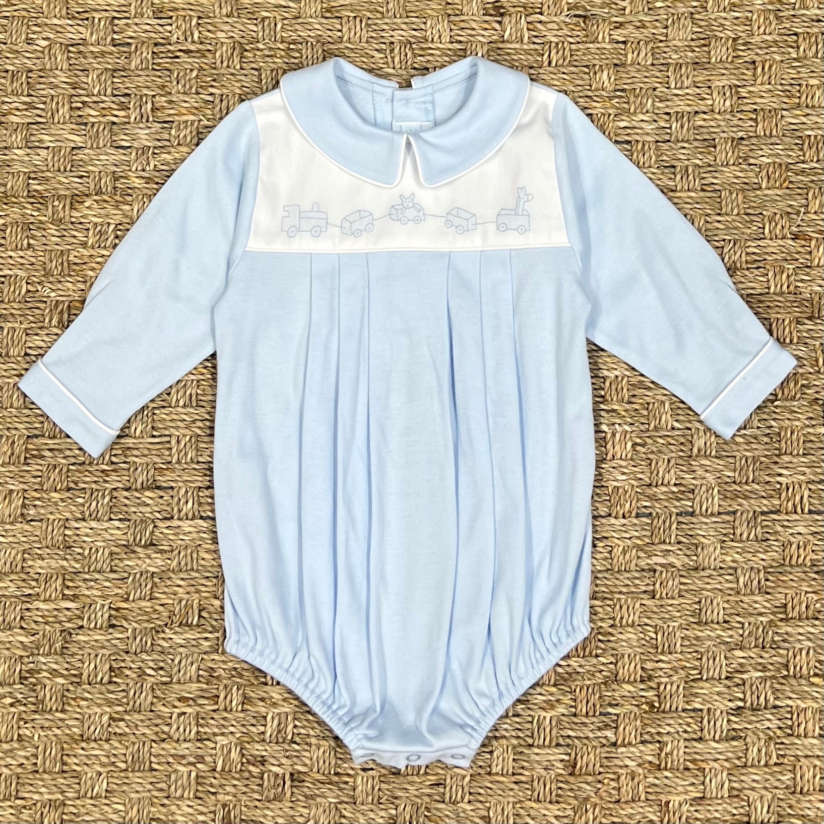 Auraluz Long Sleeve Blue Bubble with Wagon Embroidery