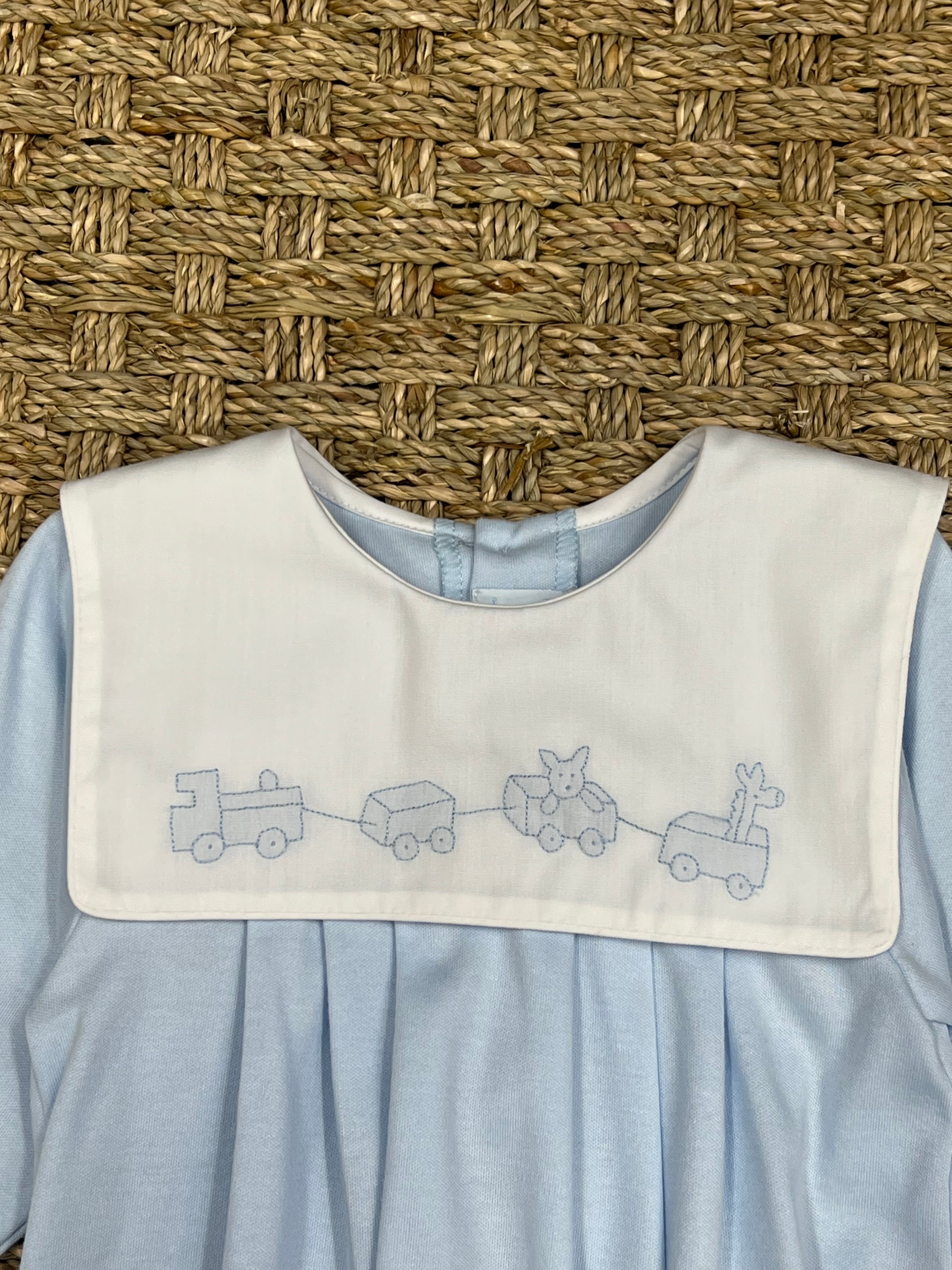 Auraluz Blue Knit Bubble with Wagon Embroidery