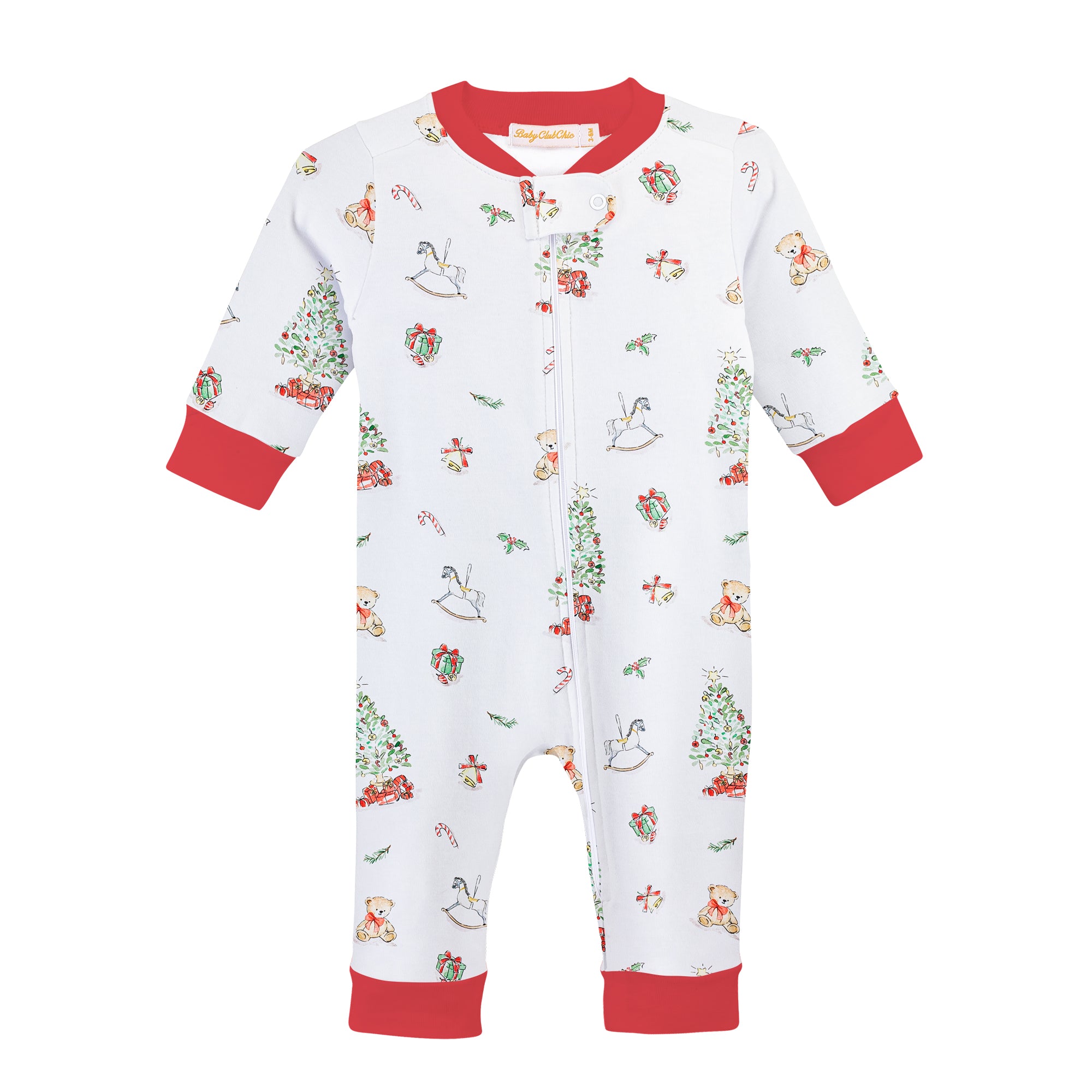 Baby Club Chic Christmas Tree Printed Zipped Coverall