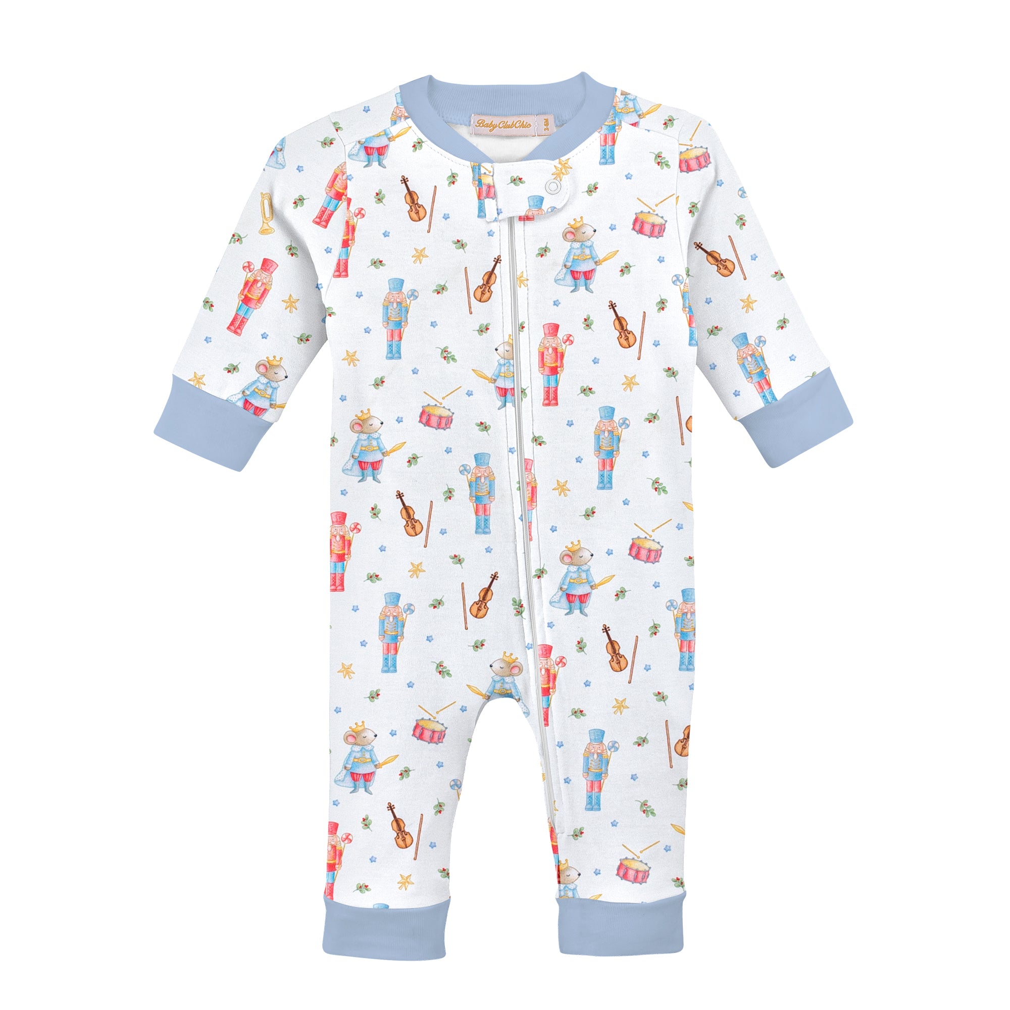 Baby Club Chic Blue Nutcracker Printed Zipped Coverall