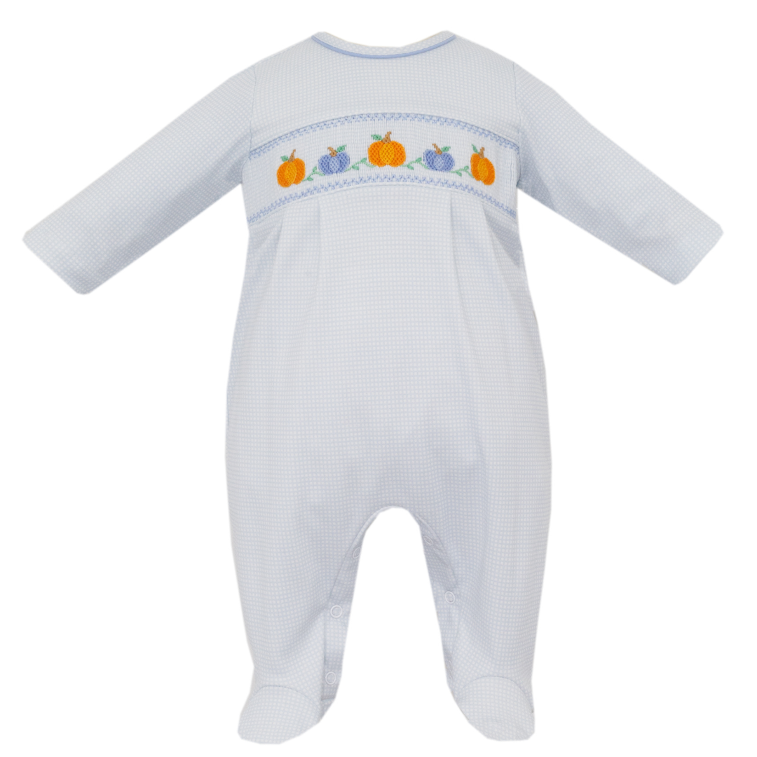 Petit Bebe Pumpkins Light Blue Knit Check Footie