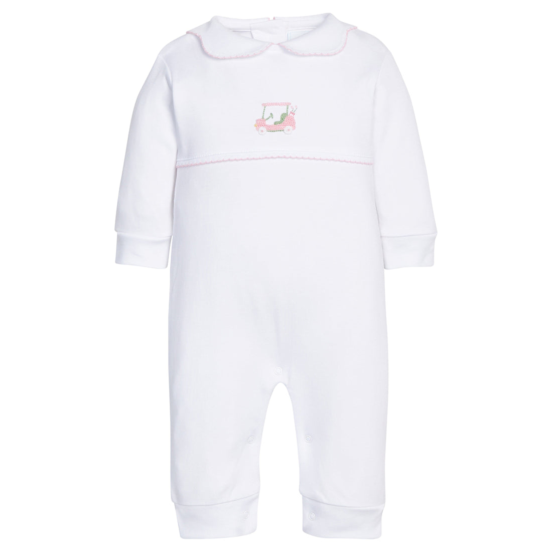 Little English Crochet Playsuit, Pink Golf Cart