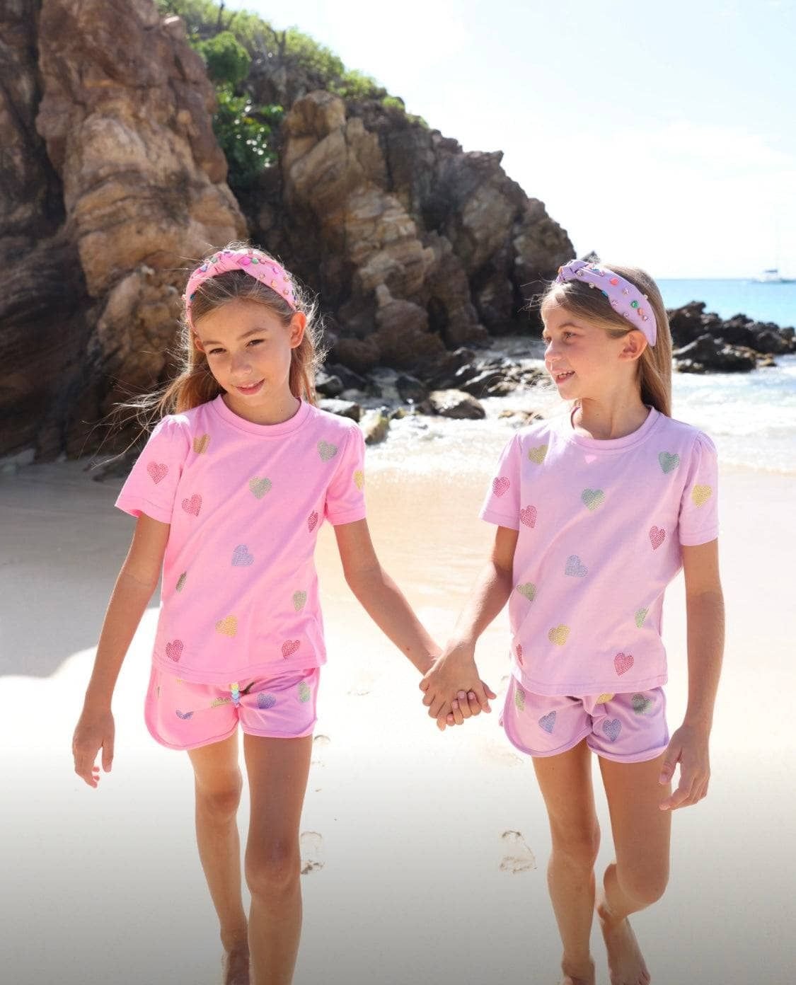 Lola & The Boys Pink Crystal Hearts Short Set