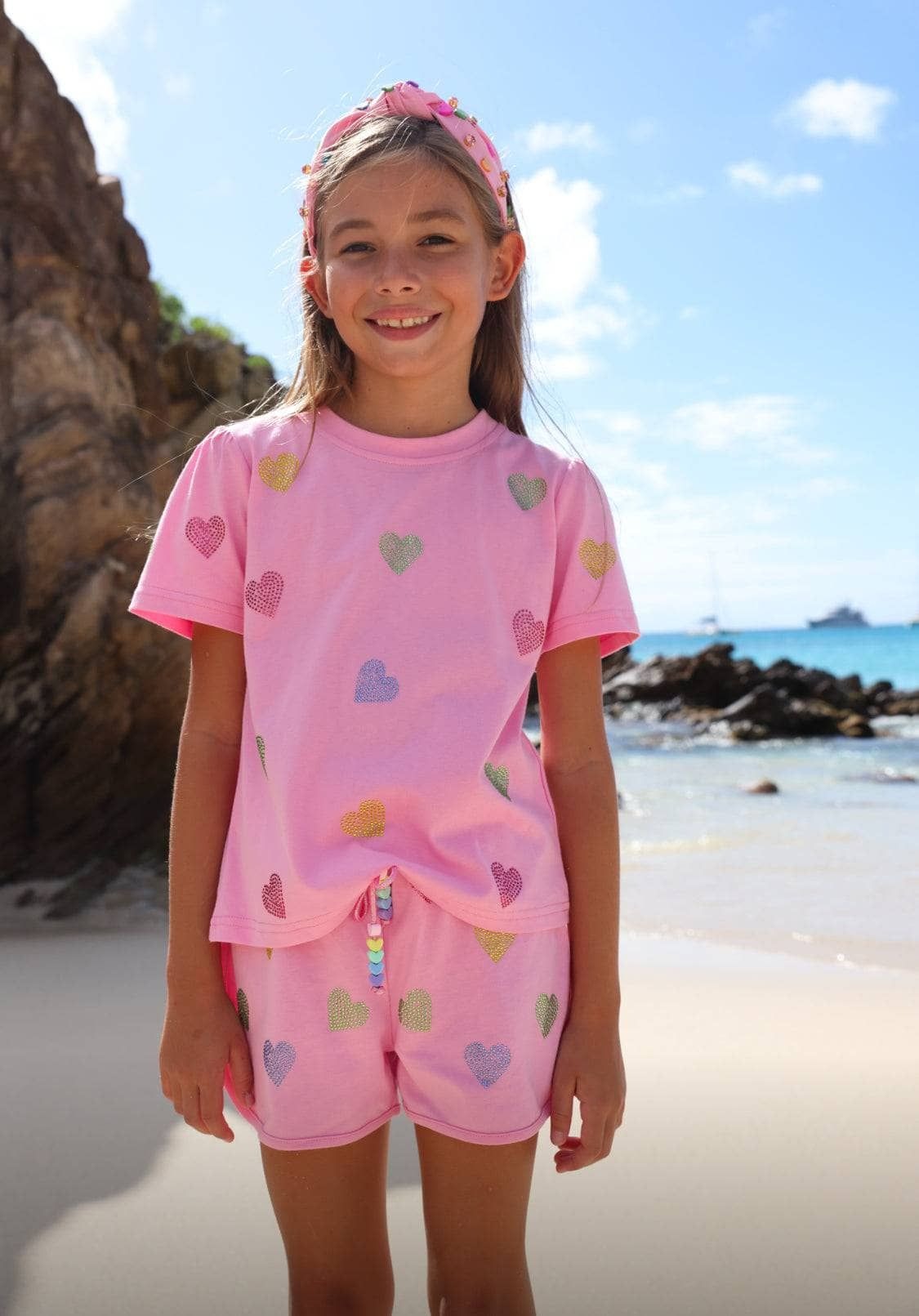 Lola & The Boys Pink Crystal Hearts Short Set