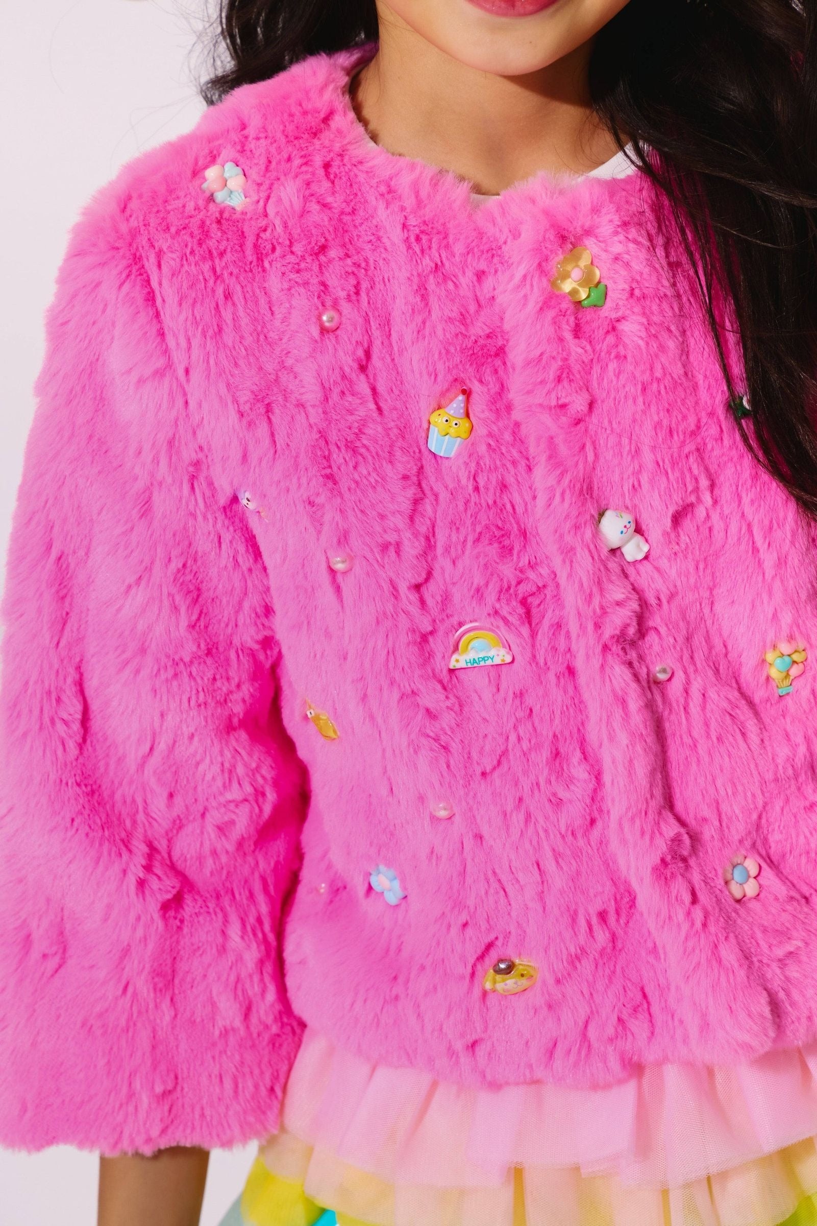 Lola & The Boys Cutie Charms Faux Fur Jacket