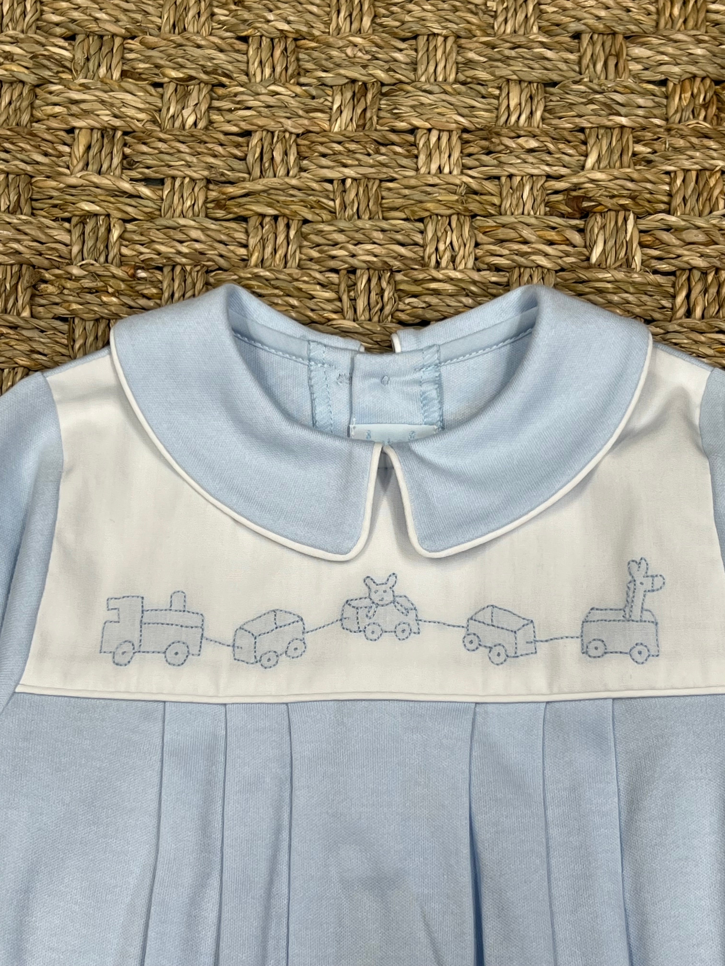 Auraluz Long Sleeve Blue Bubble with Wagon Embroidery