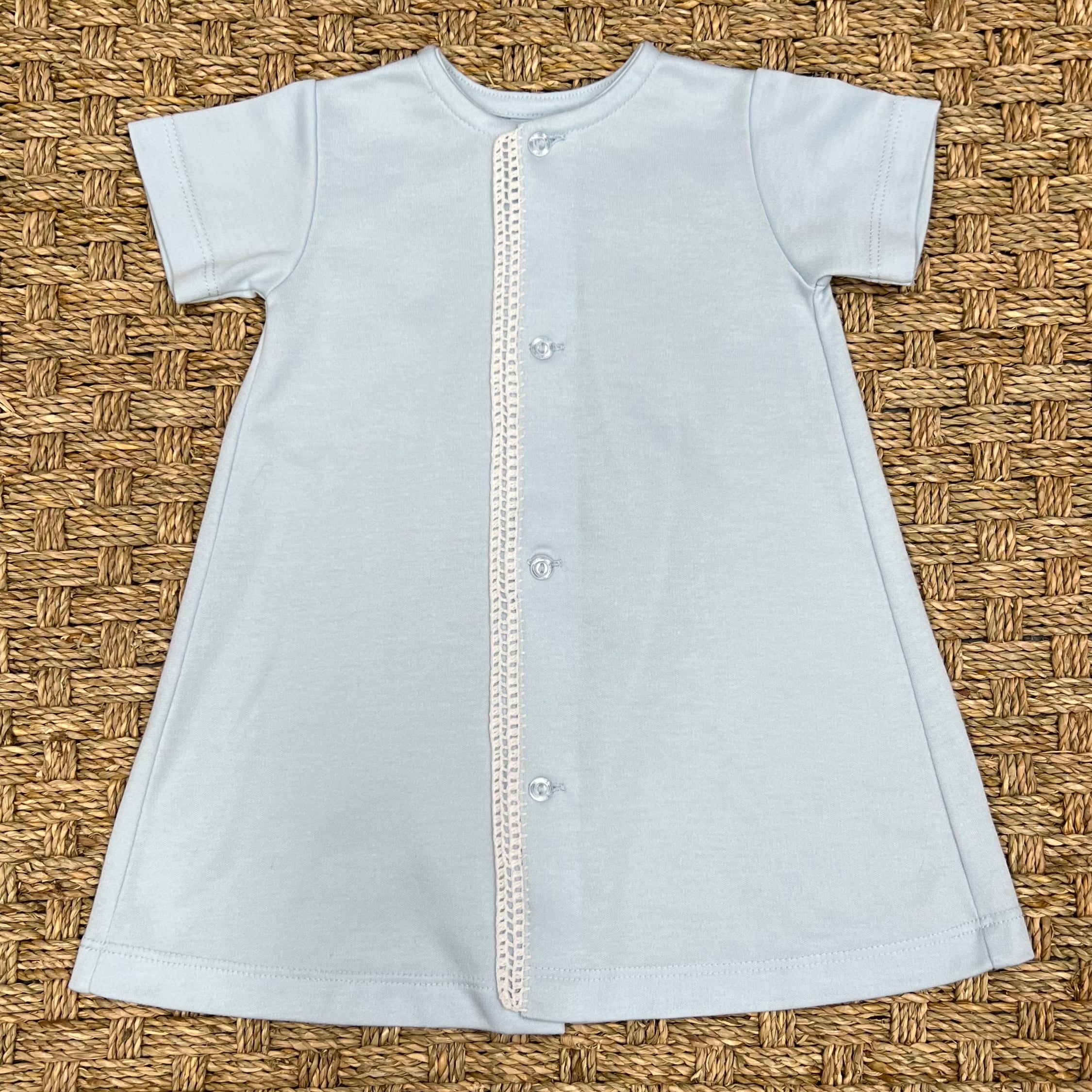 Auraluz Blue Knit Day Gown with Picot Trim