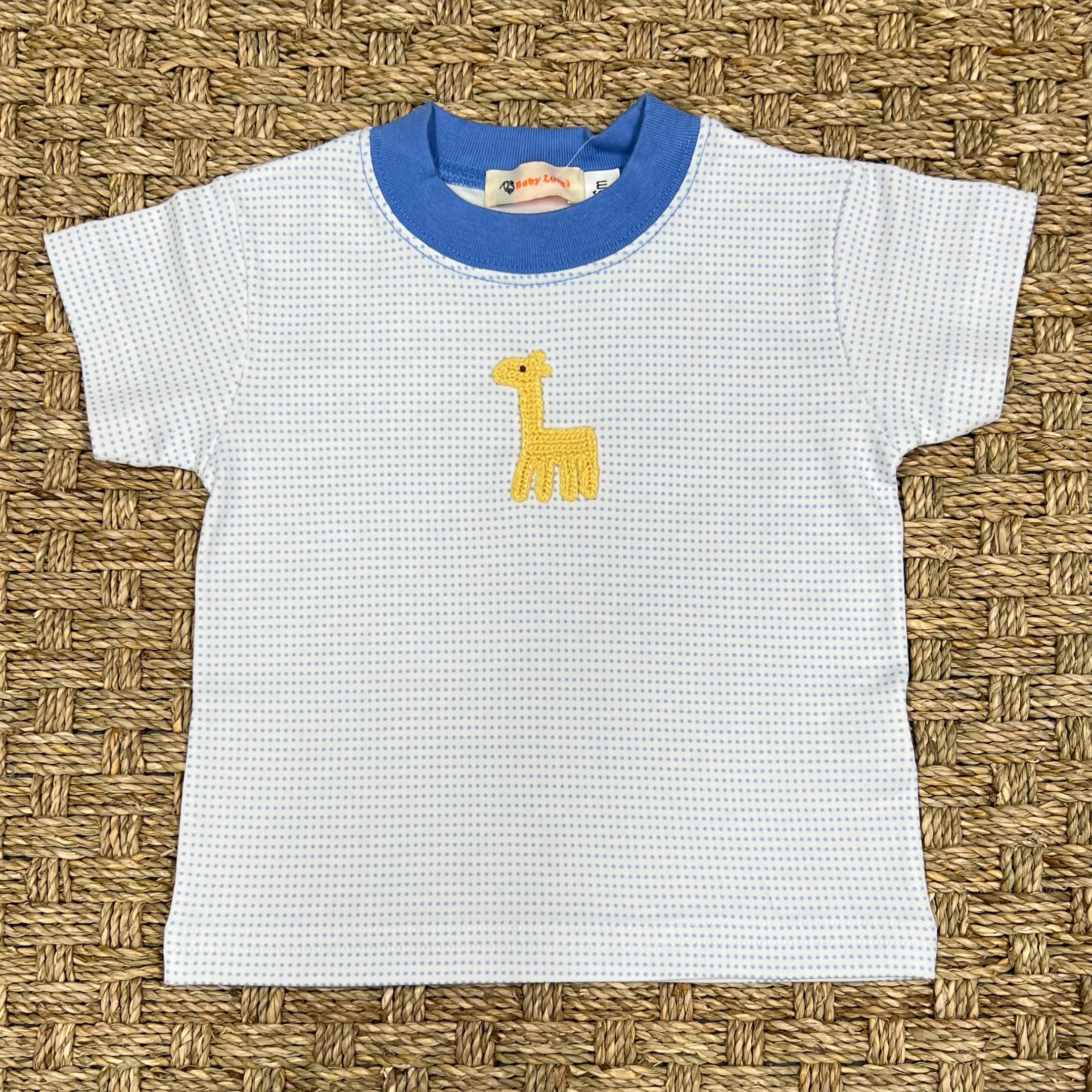 Luigi Tee, Crochet Giraffe on Blue