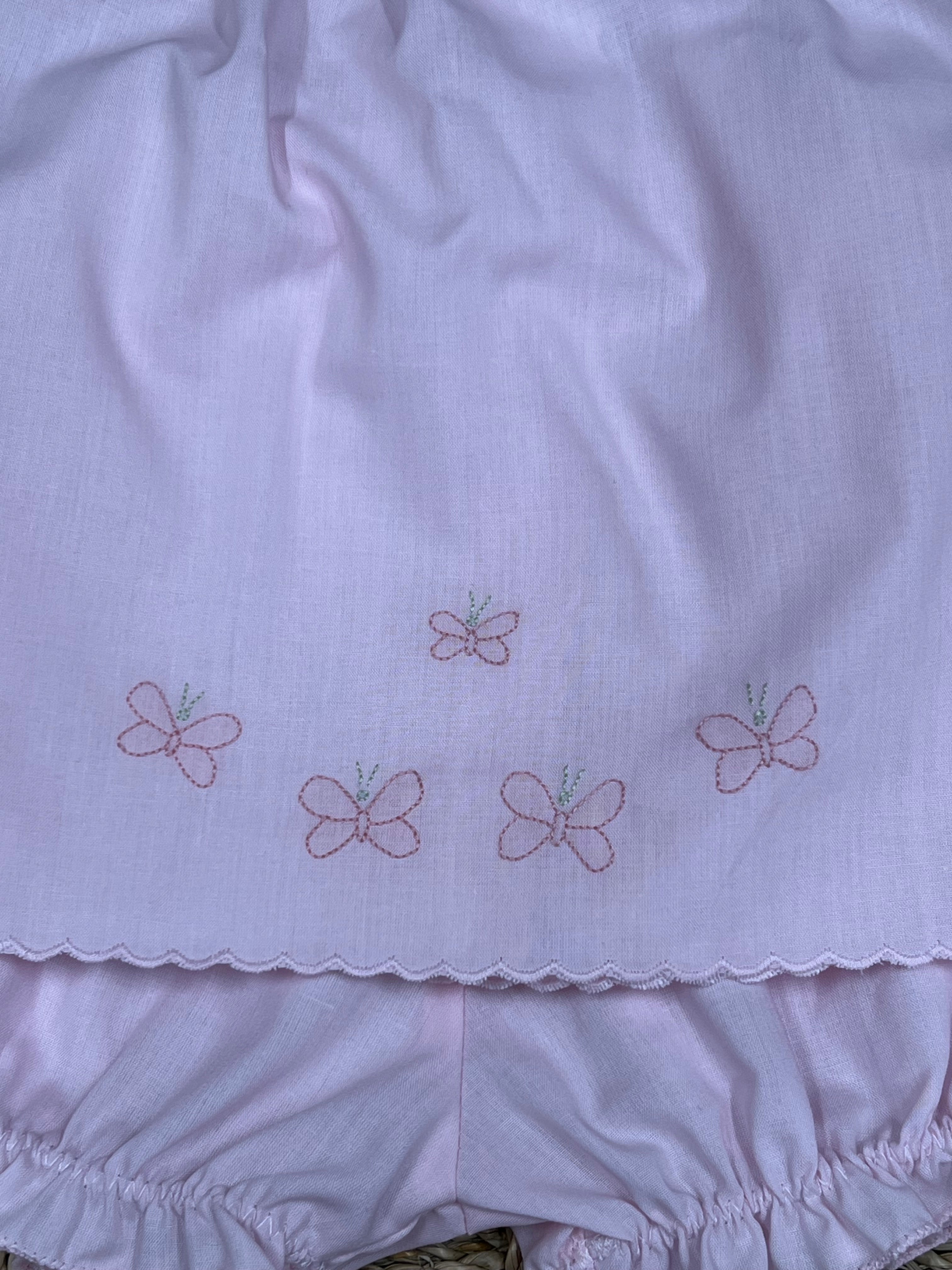 Auraluz Pink Diaper Set with Pink Butterfly Embroidery