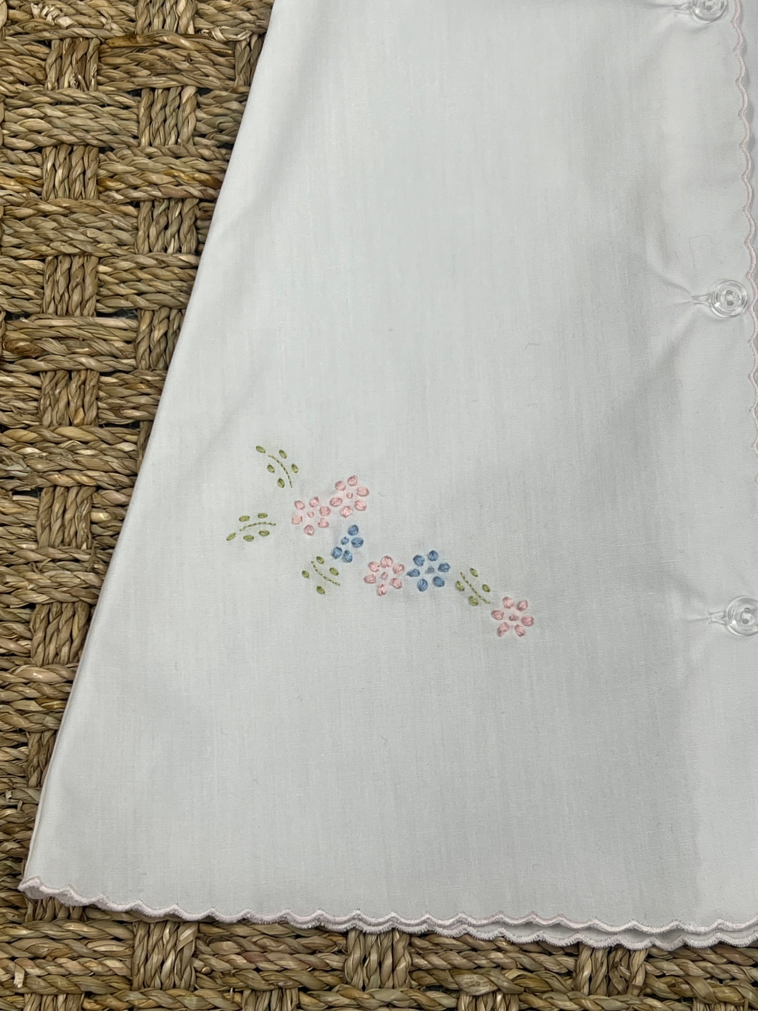 Auraluz White Daygown with Pink Flowers Embroidery