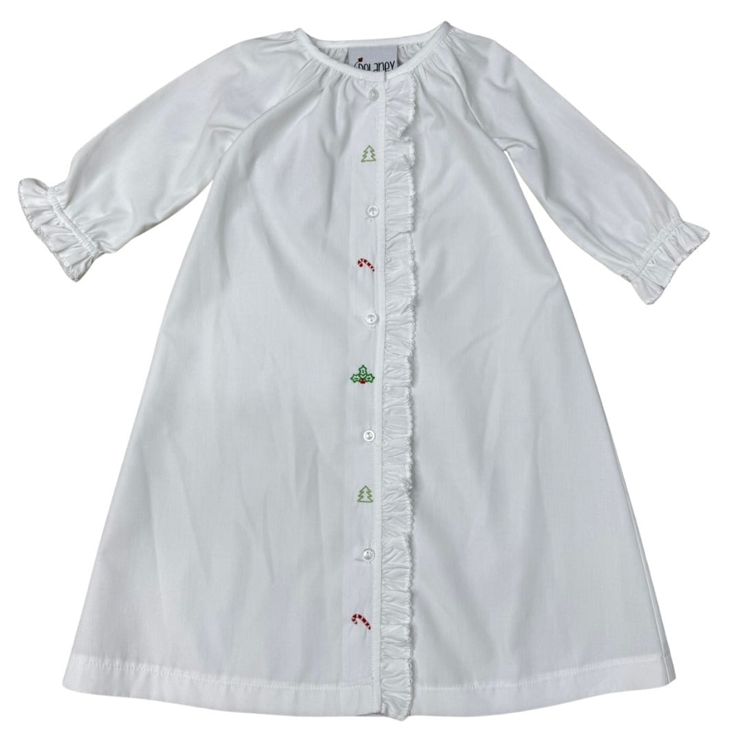 Delaney White Lace Ruffle Front Shadow Embroidered Christmas Gown