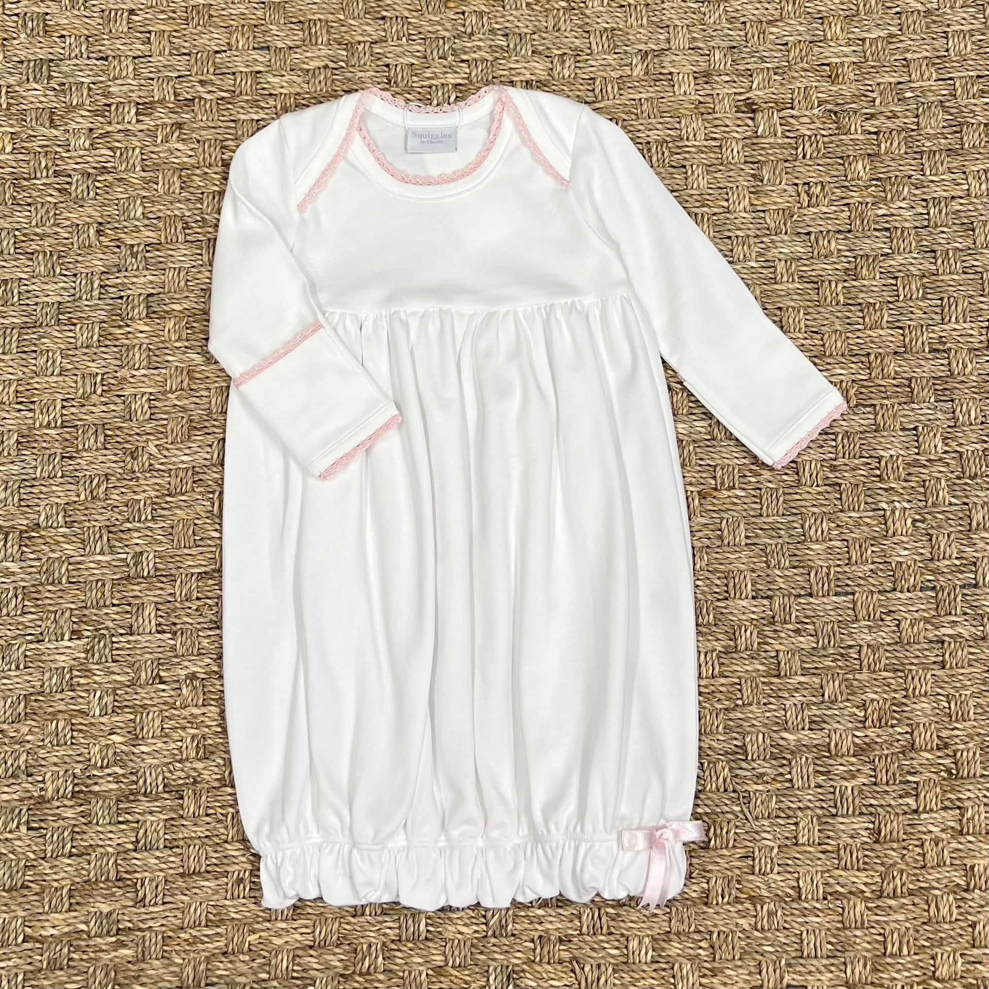 Squiggles White Lap Shoulder Gown with Pink Trim