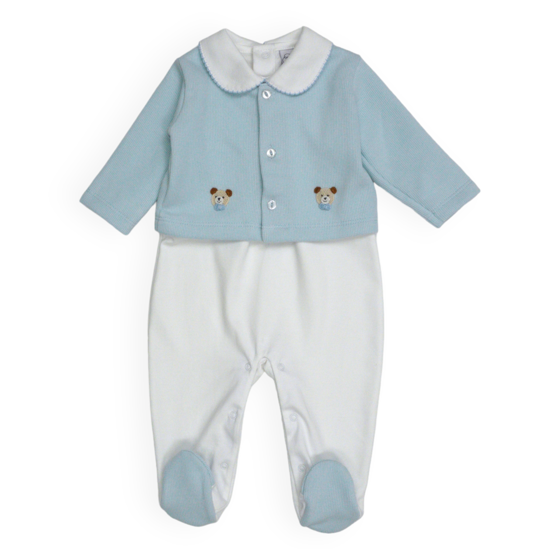 Marcela Cozy Bear Pima Cotton Footie & Cardigan Set, Blue