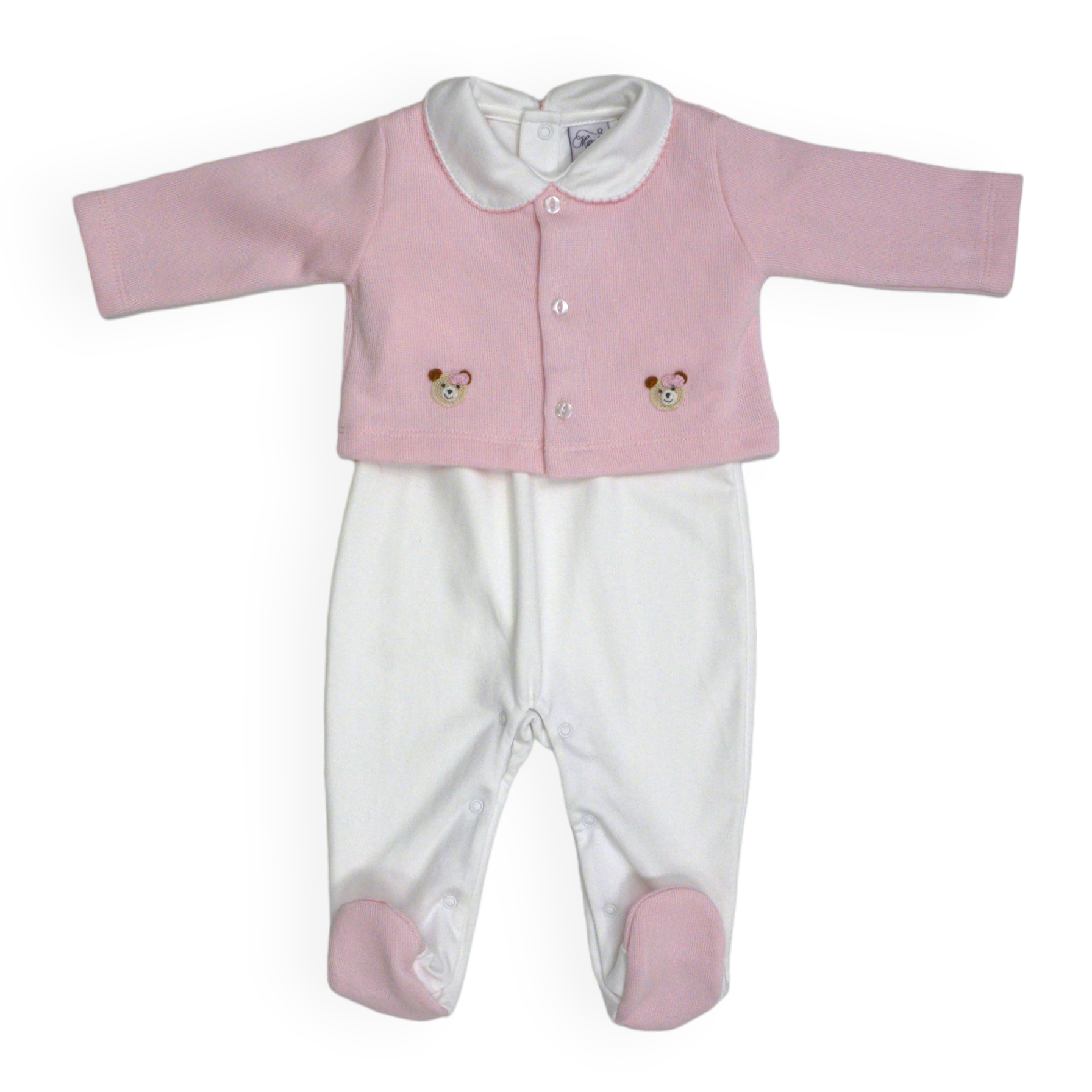 Marcela Cozy Bear Pima Cotton Footie & Cardigan Set, Pink