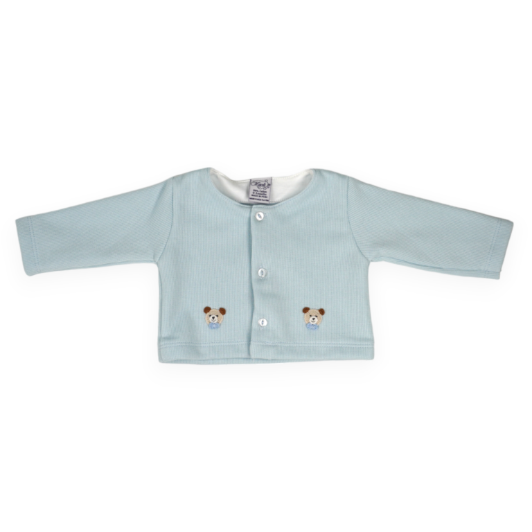 Marcela Cozy Bear Pima Cotton Footie & Cardigan Set, Blue