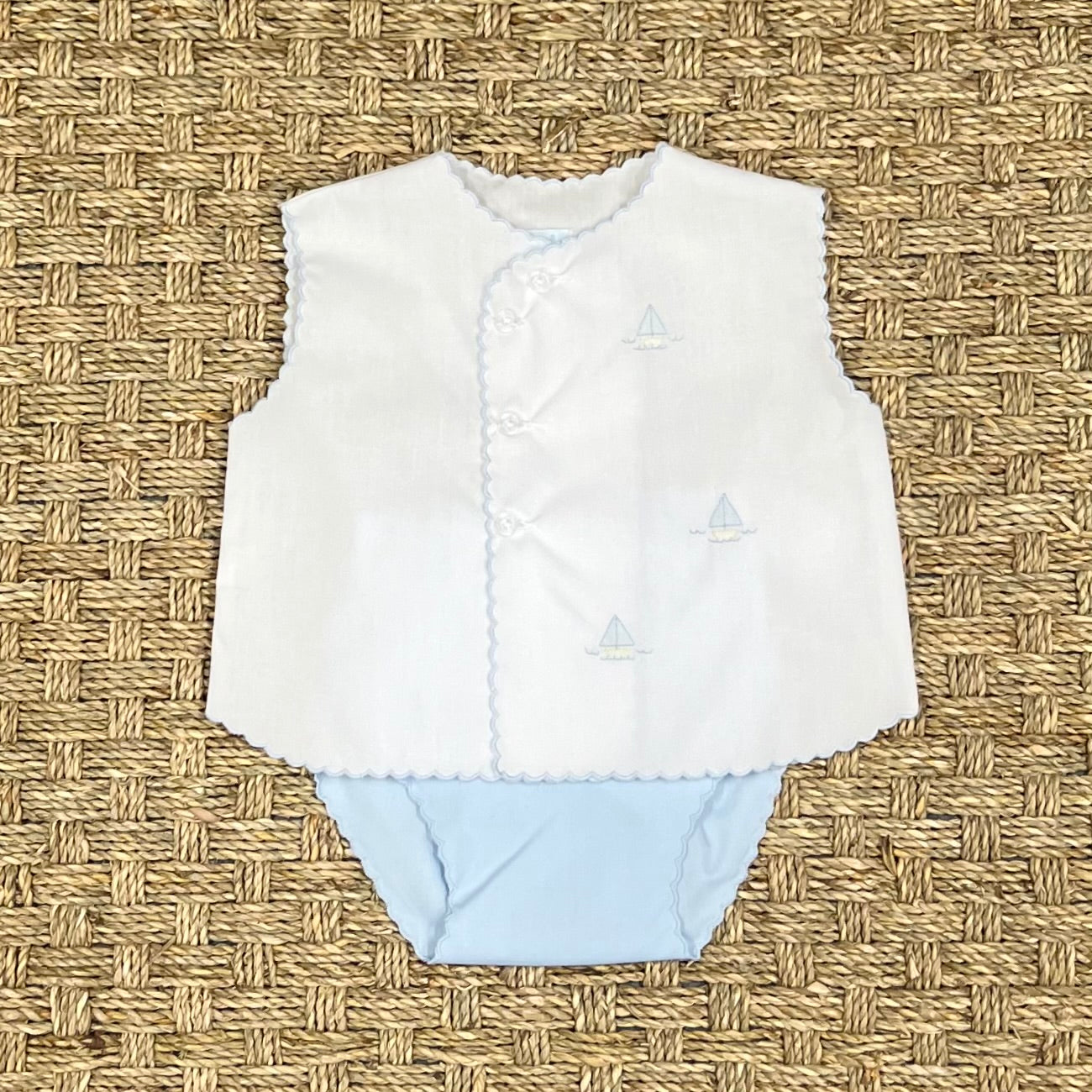 Auraluz Diaper Cover Set with Blue Boat Embroidery
