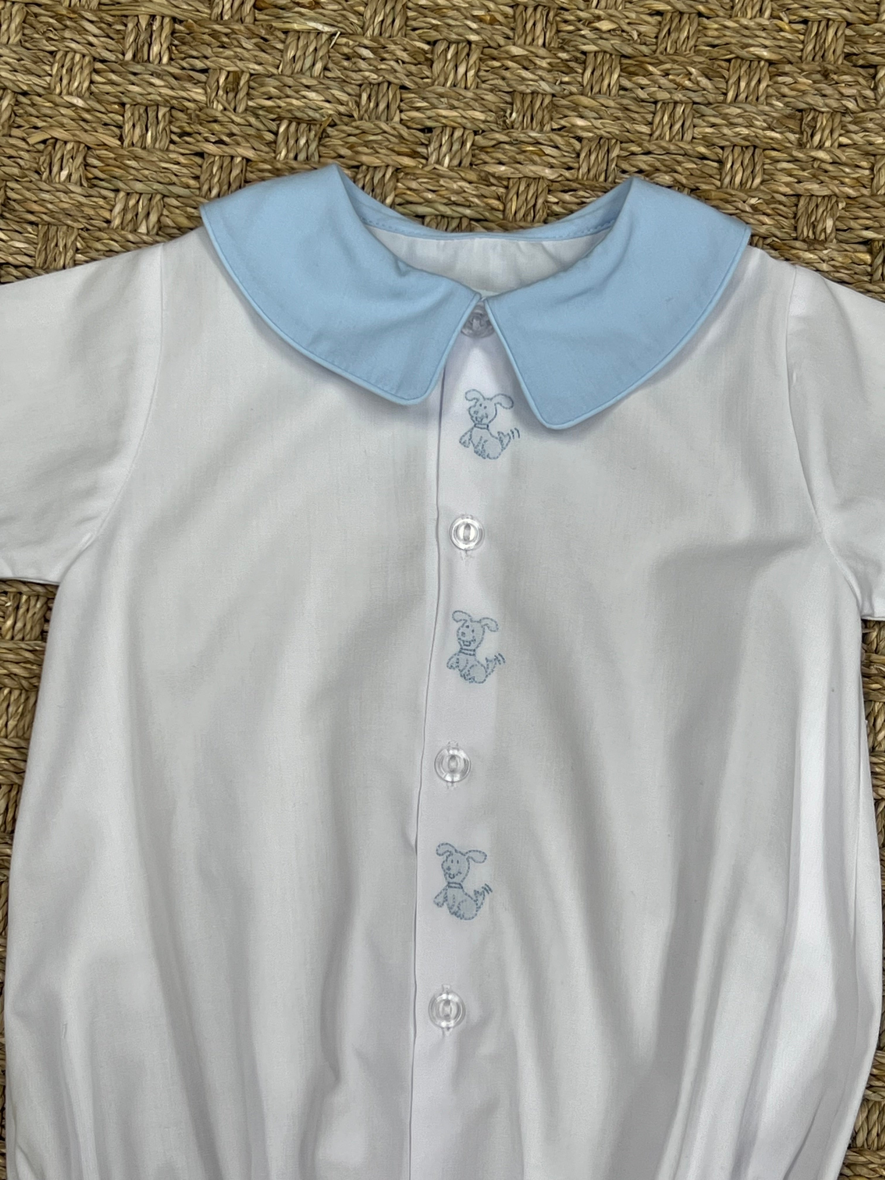 Auraluz White Bubble with Blue Sitting Dog Embroidery and Trim