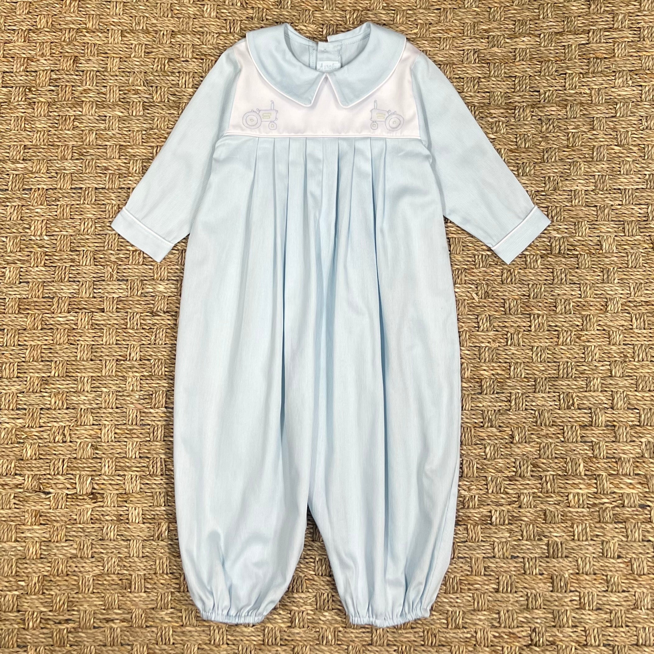 Auraluz Blue Pique Longall with Tractor Embroidery