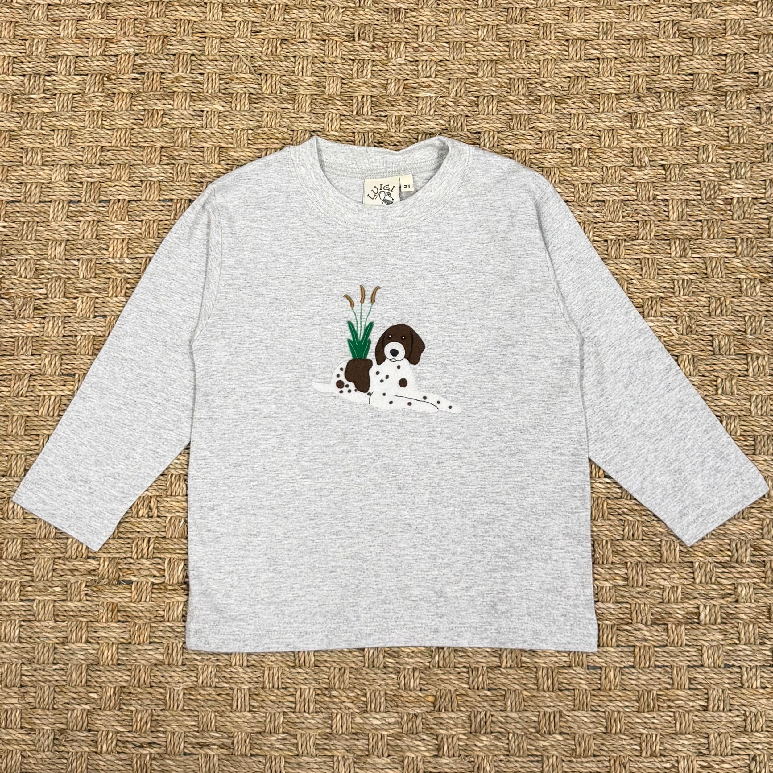 Luigi Tee, Dog with Cattails on Heather Grey
