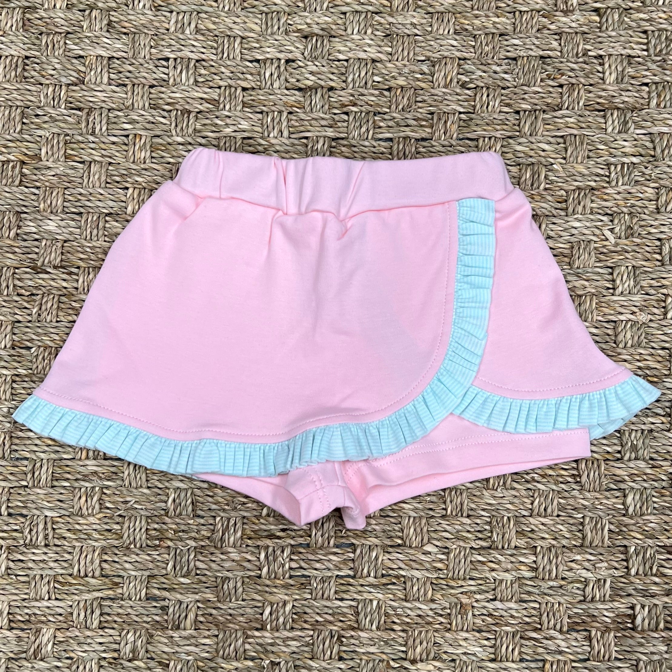 Squiggles Baby Pink Skort with Turquoise Ruffle