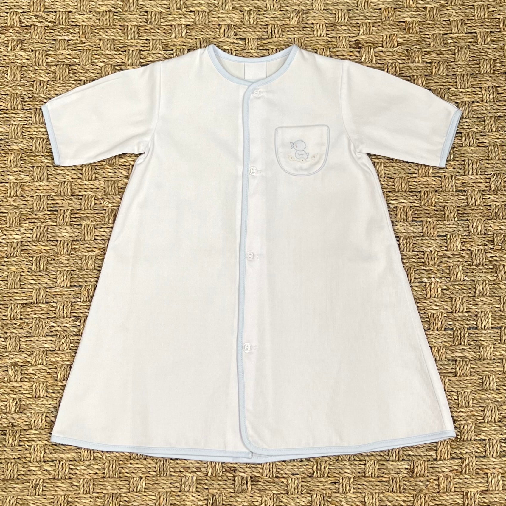 Auraluz White Pique Gown with Blue Duck Embroidery