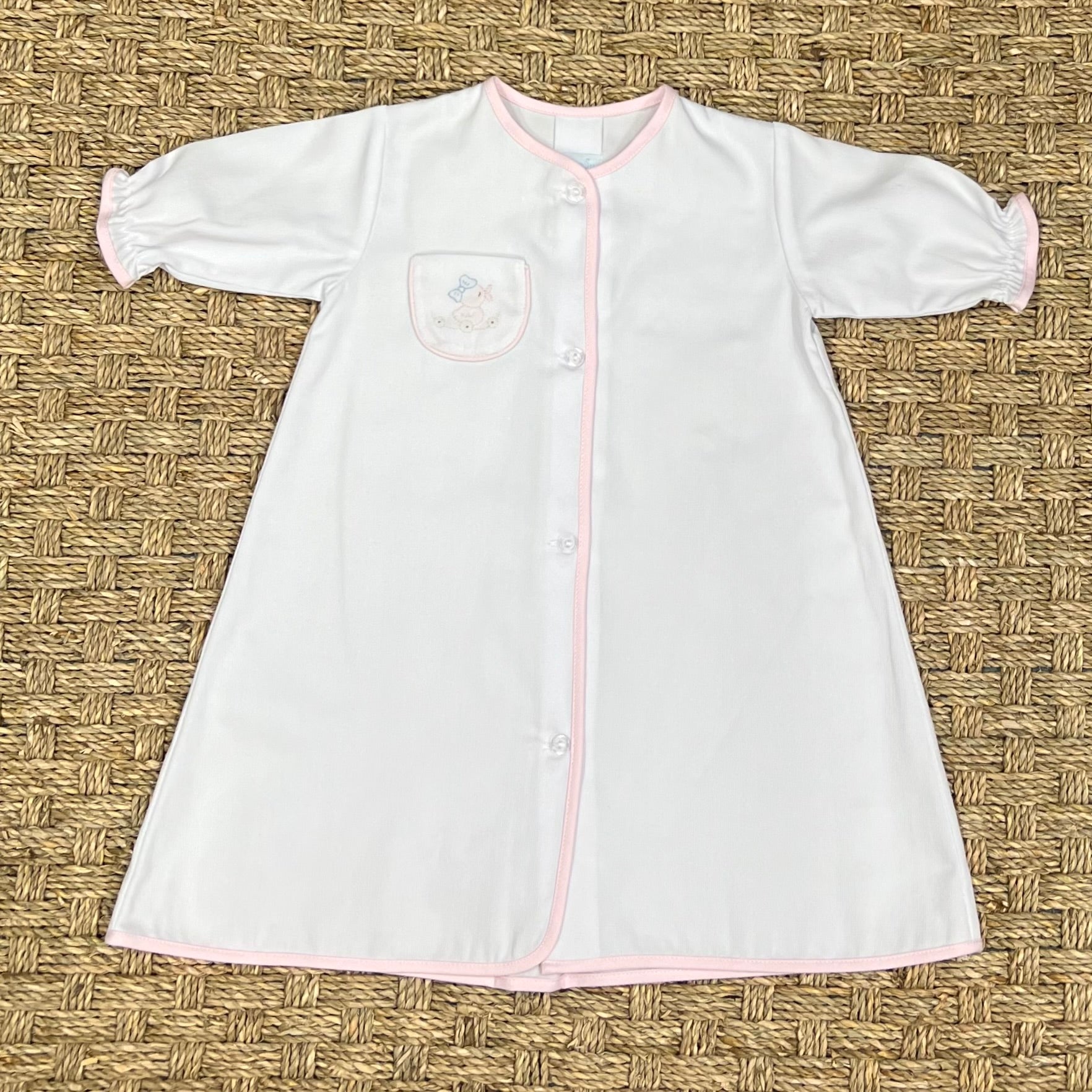 Auraluz White Pique Gown with Pink Duck Embroidery