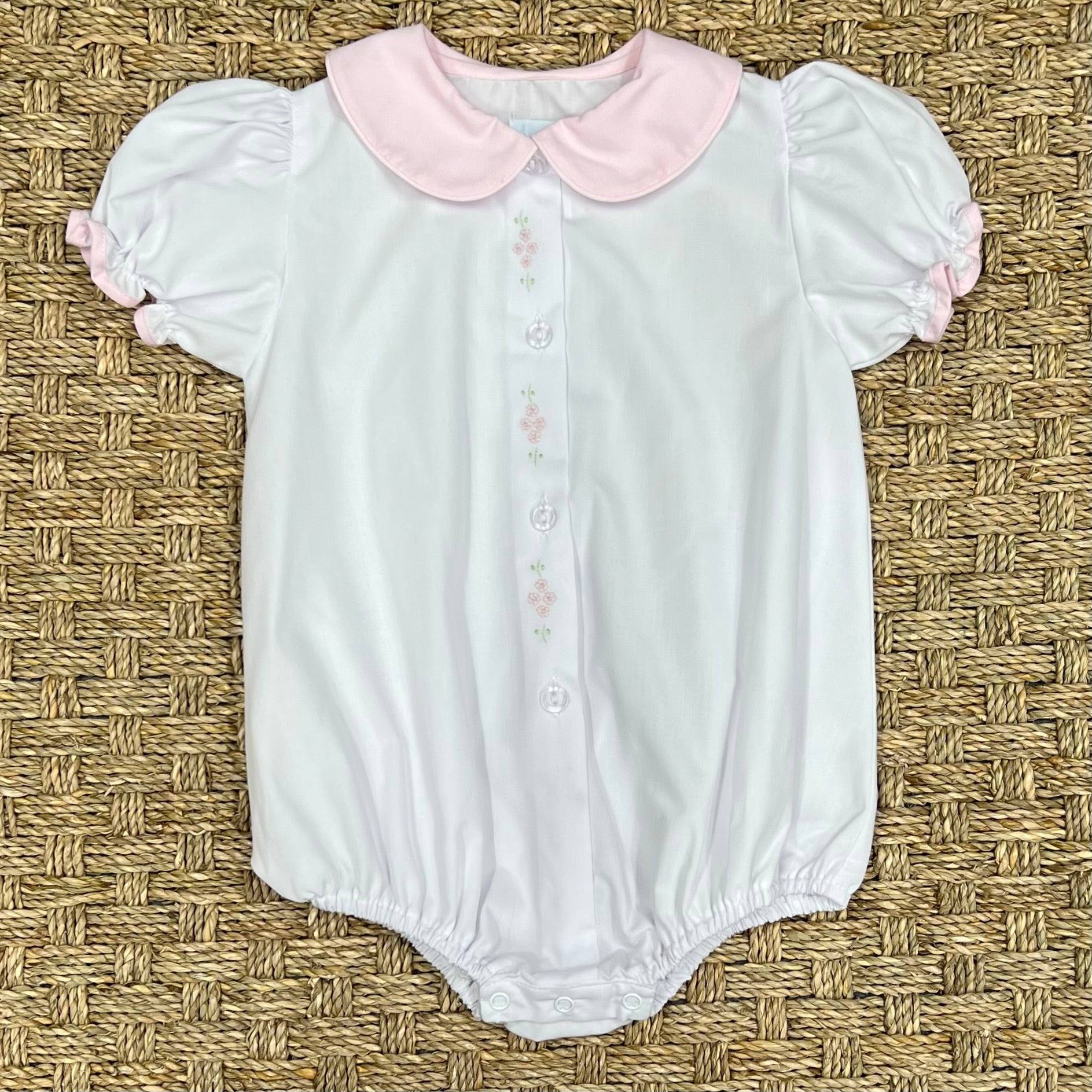 Auraluz White Bubble with Pink Flowers Embroidery and Trim